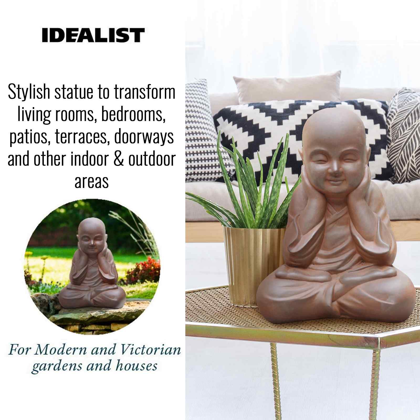 IDEALIST Lite Sitting Baby Monk Rusty Indoor and Outdoor Statue L29.5 W23.5 H39 cm