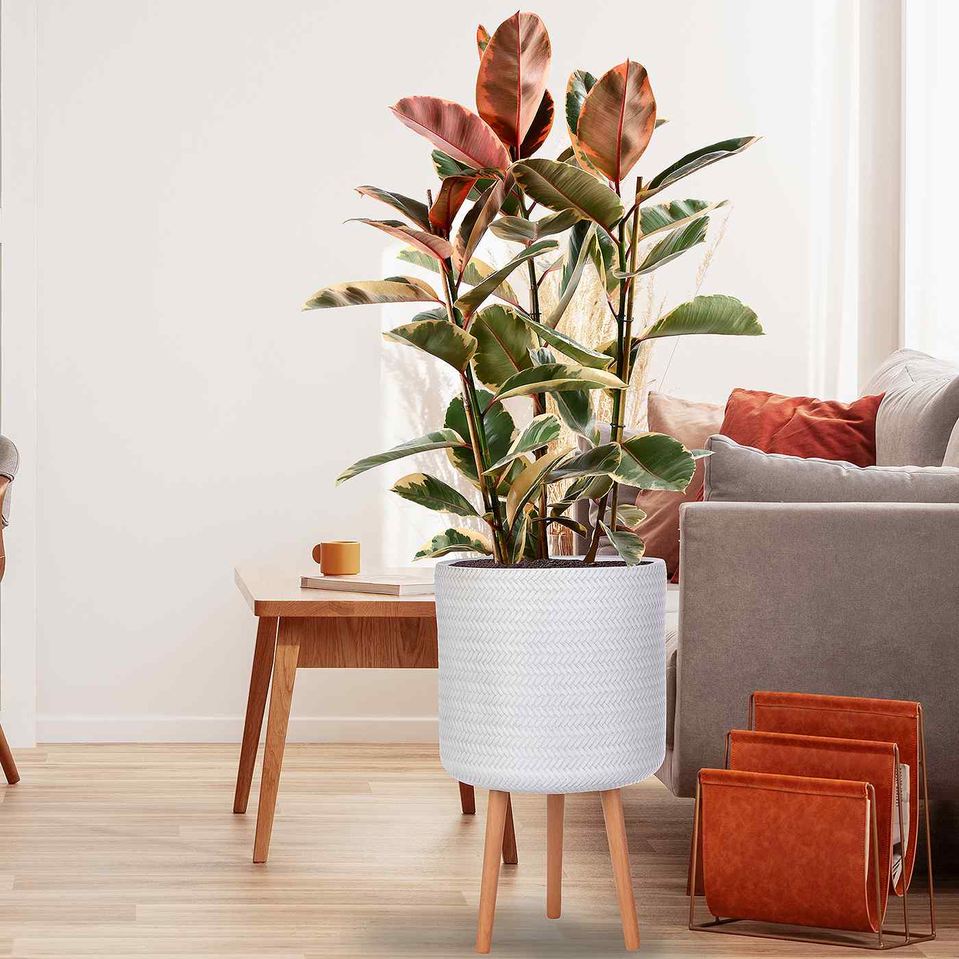 IDEALIST Lite Plaited Style Cylinder Planter on Legs, Round Pot Plant Stand Indoor