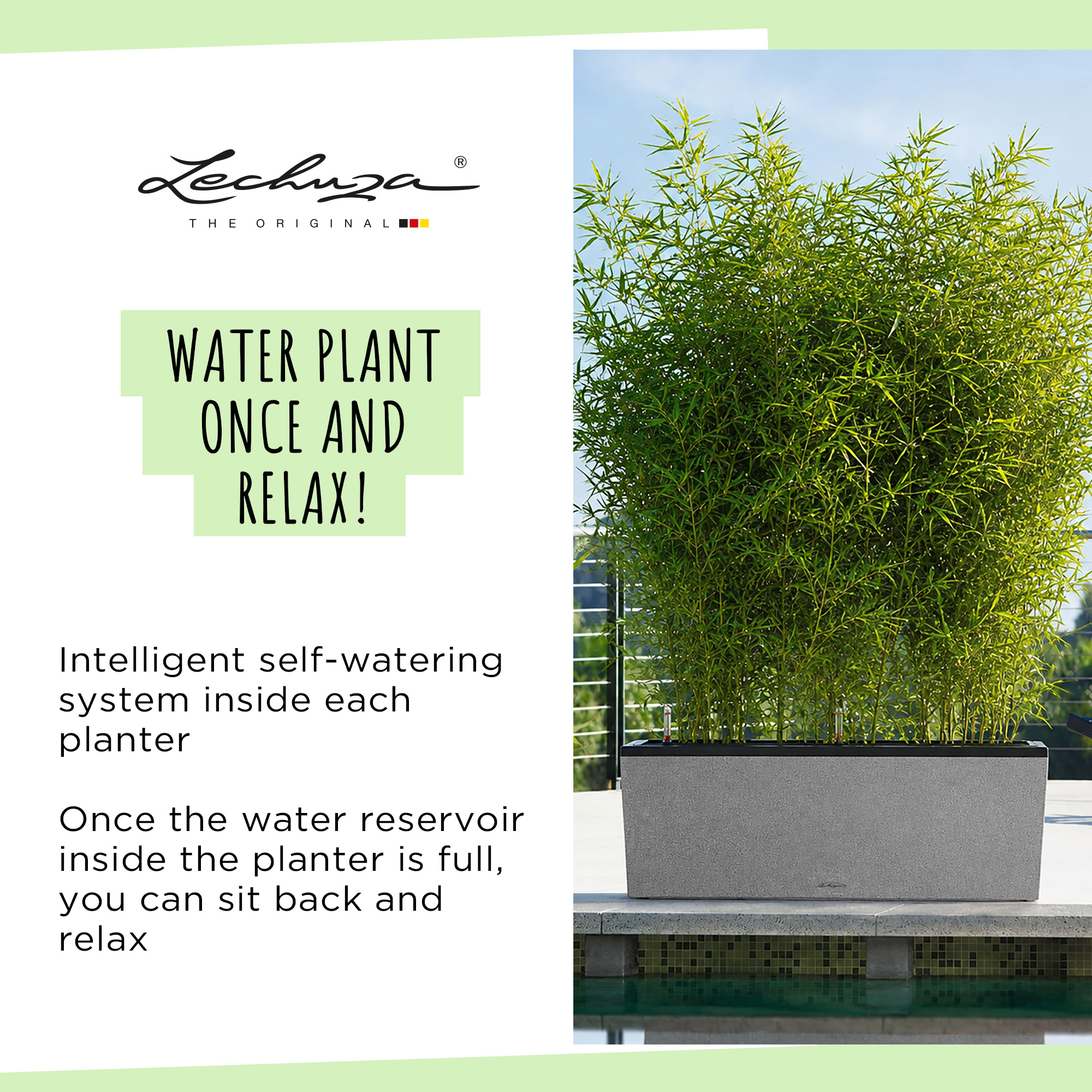 LECHUZA TRIO Stone Trough Poly Resin Self-watering Planter