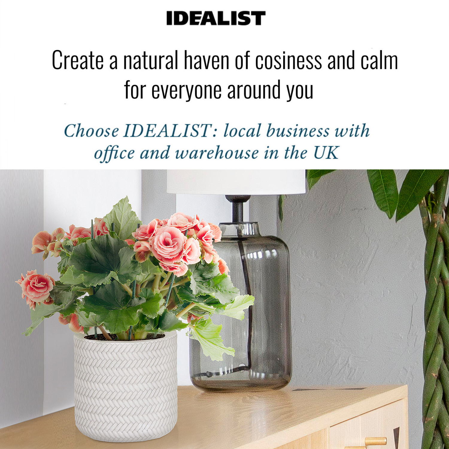 IDEALIST Lite Plaited Style Table and Hanging Cylinder Round Plant Pot Dual Use Indoor Planter