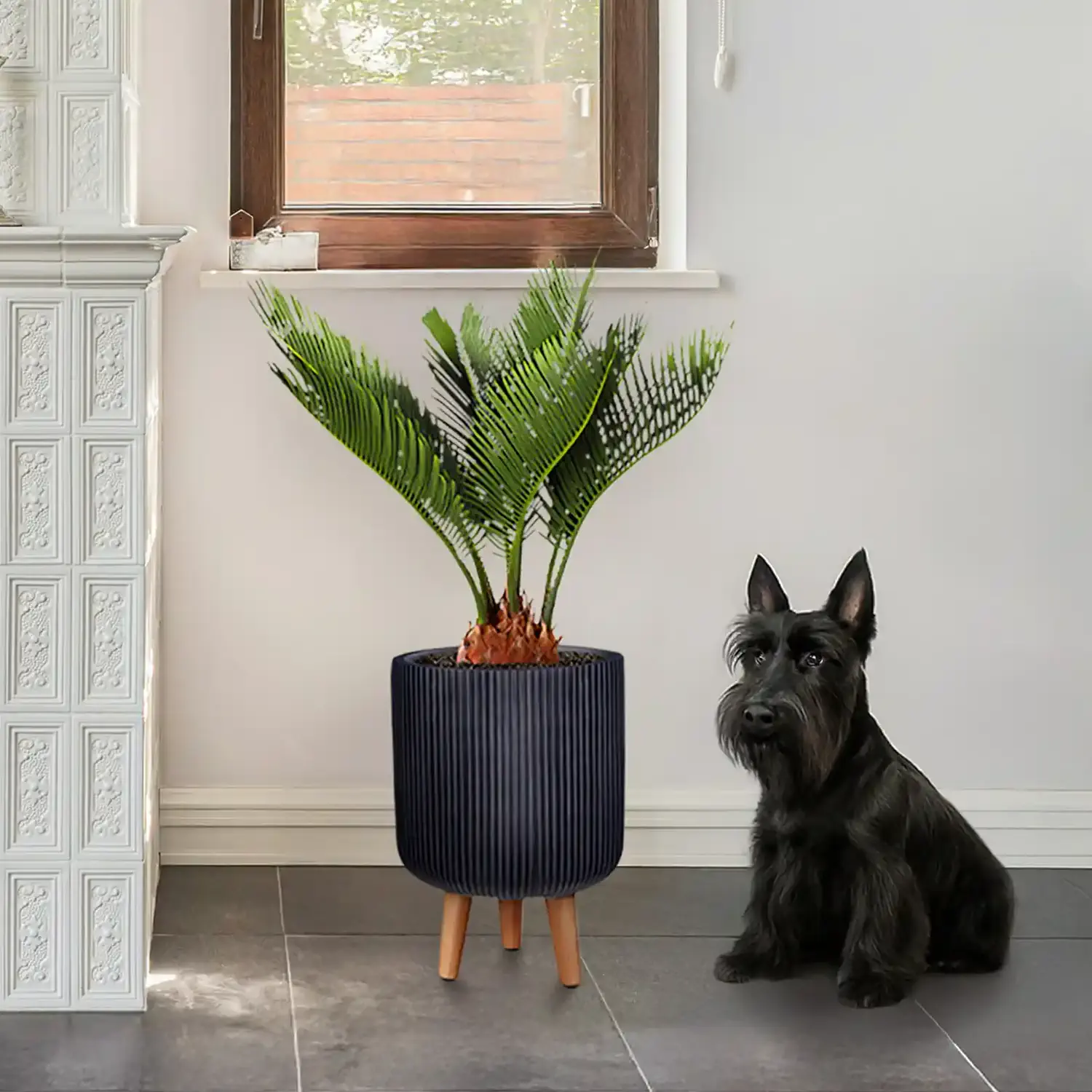 IDEALIST Lite Ribbed Cylinder Planter on Legs, Round Pot Plant Stand Indoor