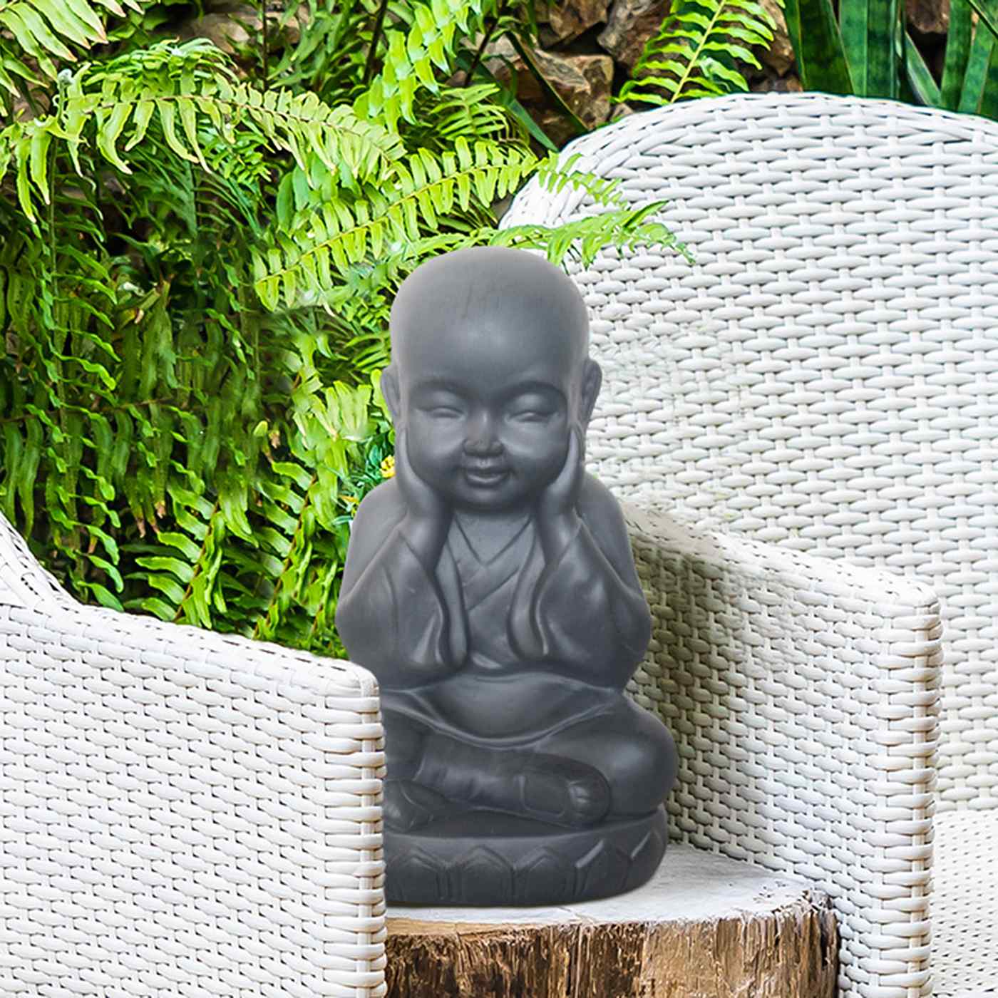 IDEALIST Lite Sitting Baby Monk Grey Indoor and Outdoor Statue L20 W17 H35 cm