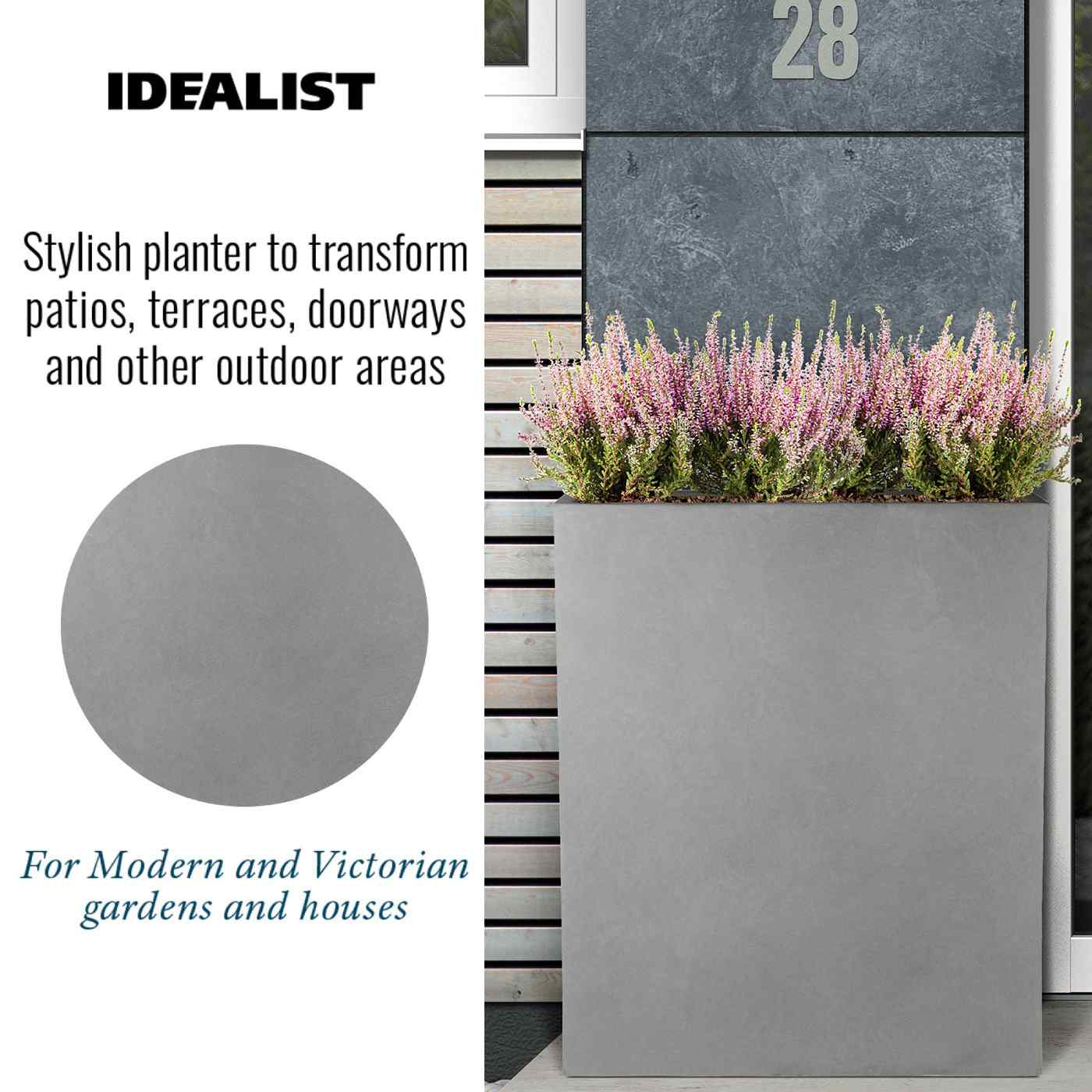 IDEALIST Lite Narrow Contemporary Light Concrete Trough Planter