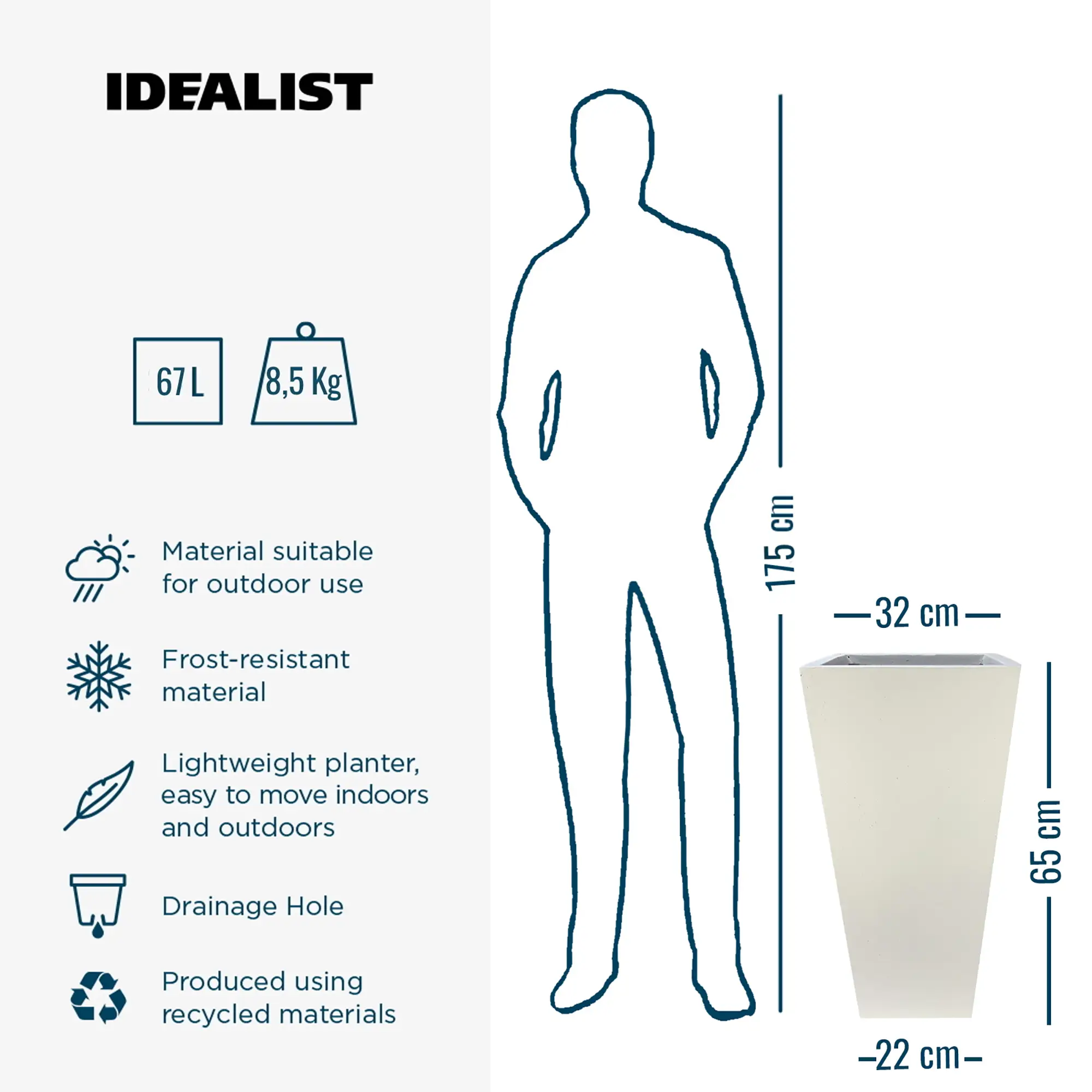 IDEALIST Lite Tall Tapered Contemporary Light Concrete Planter