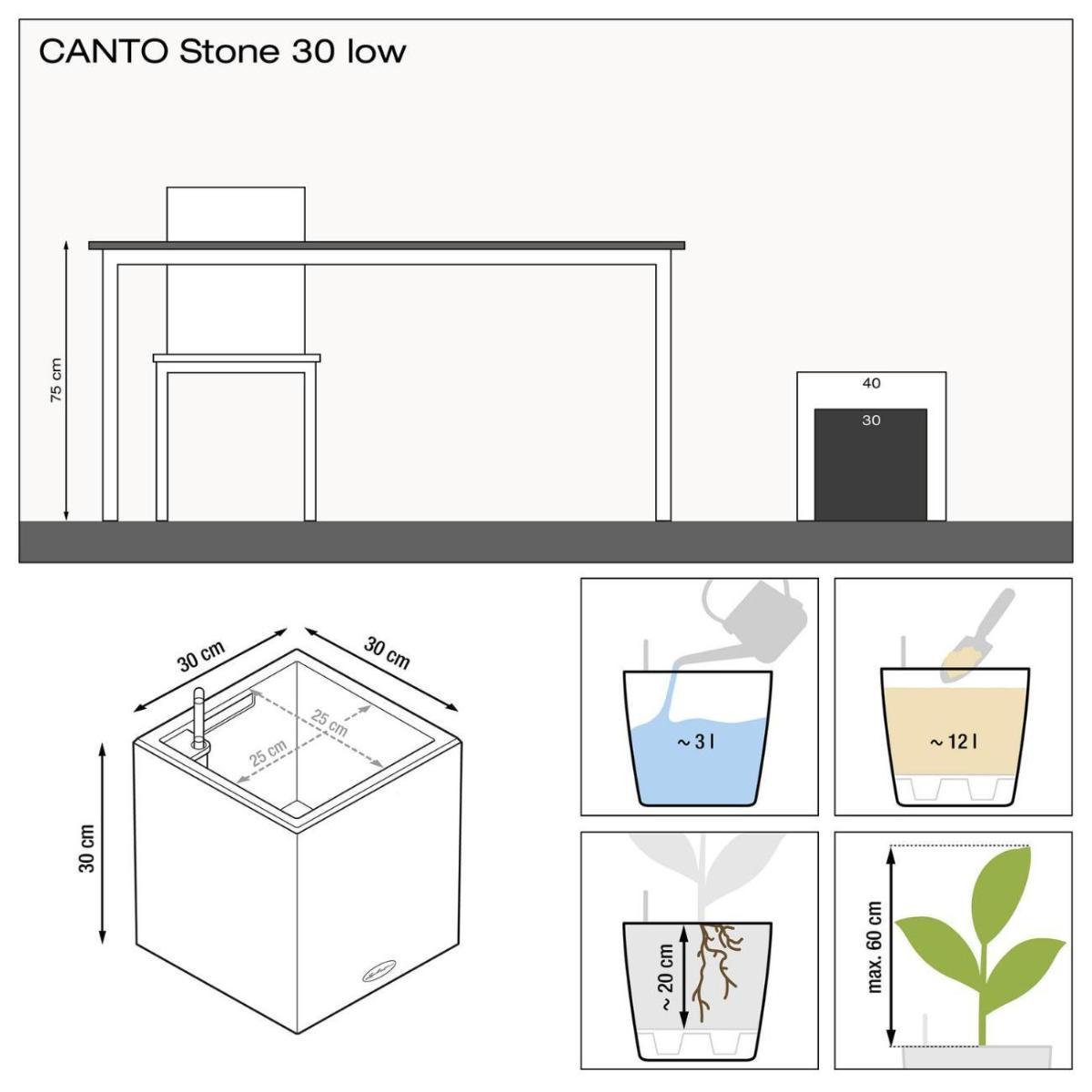 LECHUZA CANTO Stone Low Square Poly Resin Self-watering Planter
