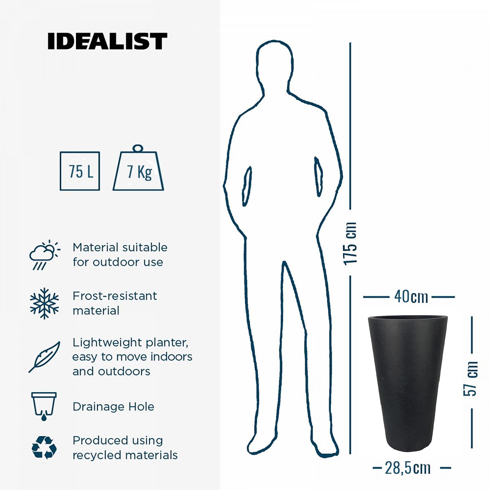IDEALIST Lite Contemporary Round Light Concrete Planter