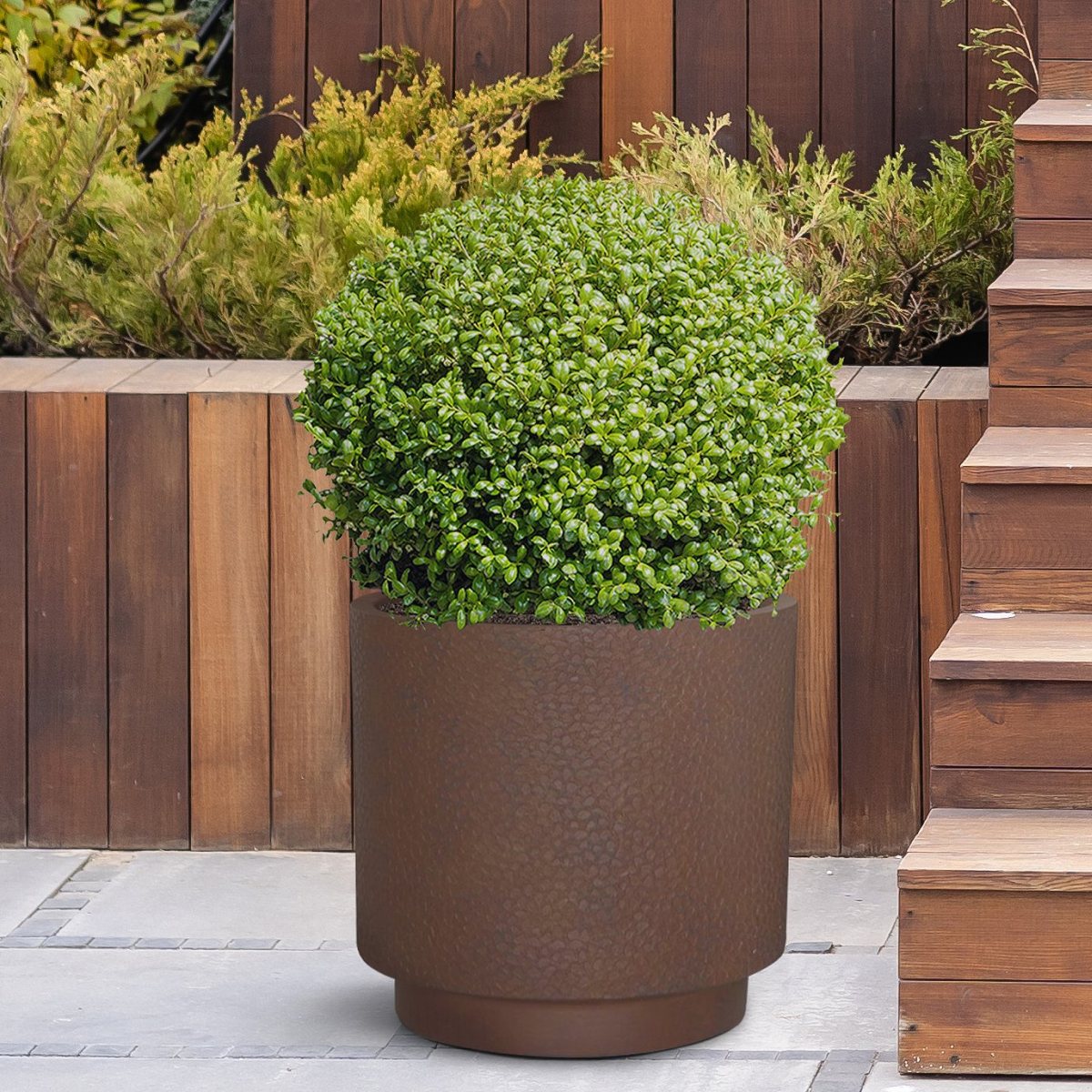 IDEALIST Lite Hammered Stone Cylinder Outdoor Planter