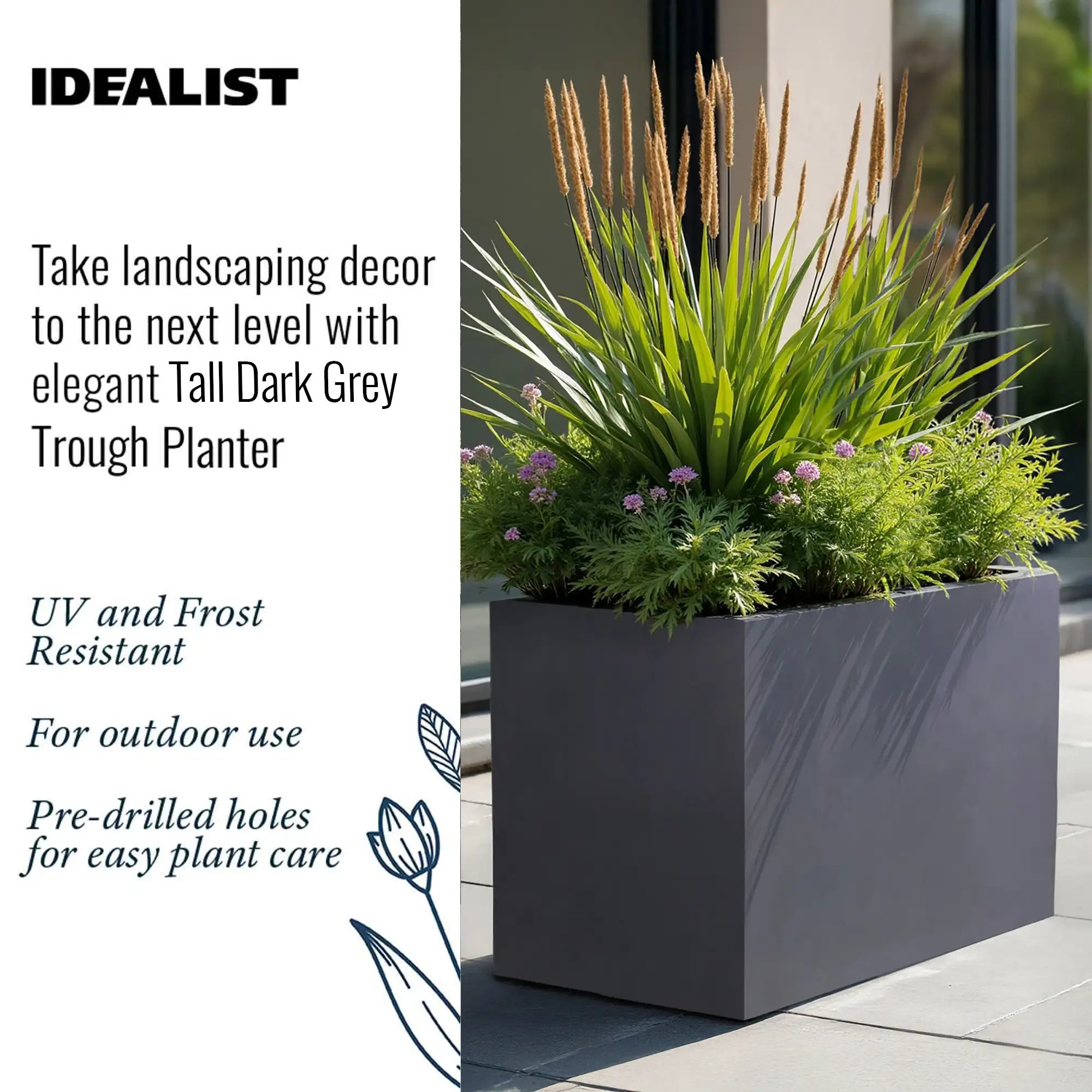 IDEALIST Lite Contemporary Light Concrete Trough Planter
