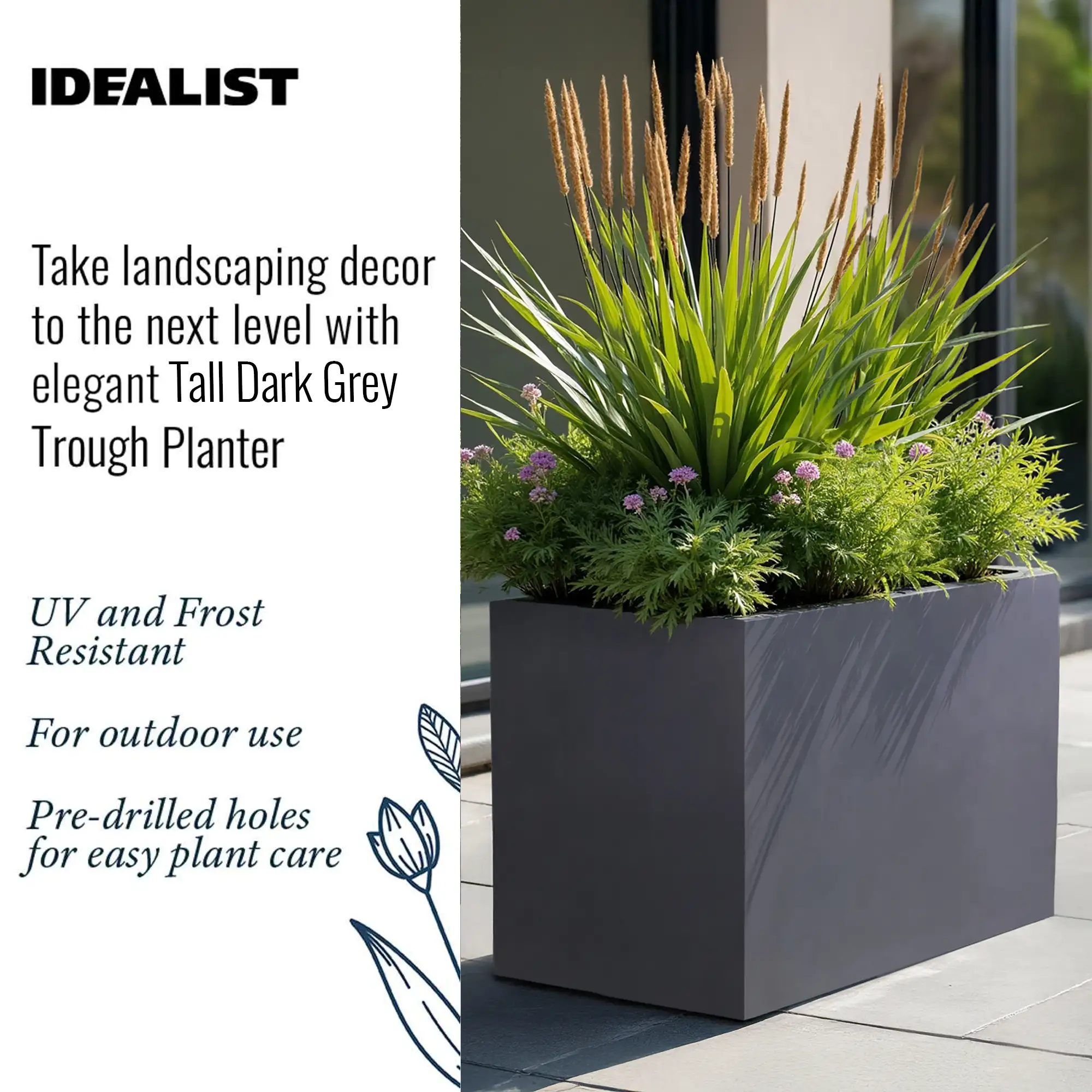 IDEALIST Lite Contemporary Light Concrete Trough Planter Set