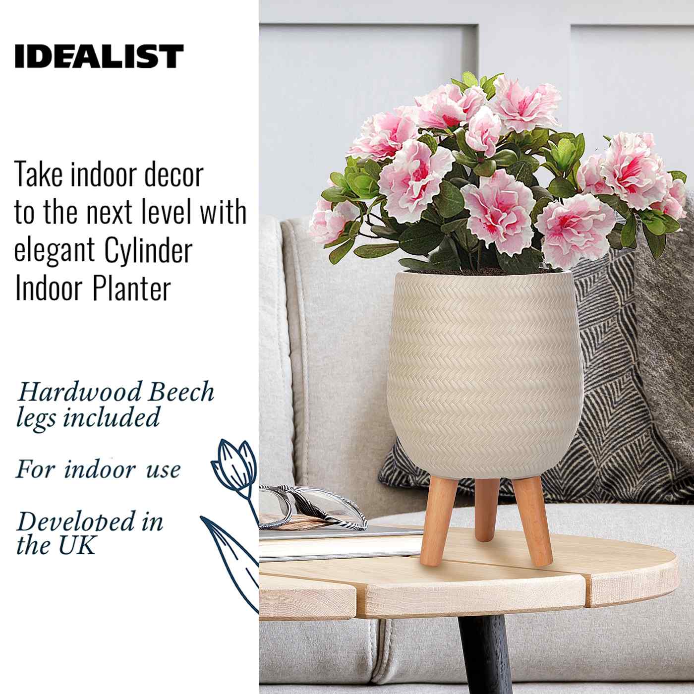 IDEALIST Lite Plaited Style Egg Planter on Legs, Round Pot Plant Stand Indoor
