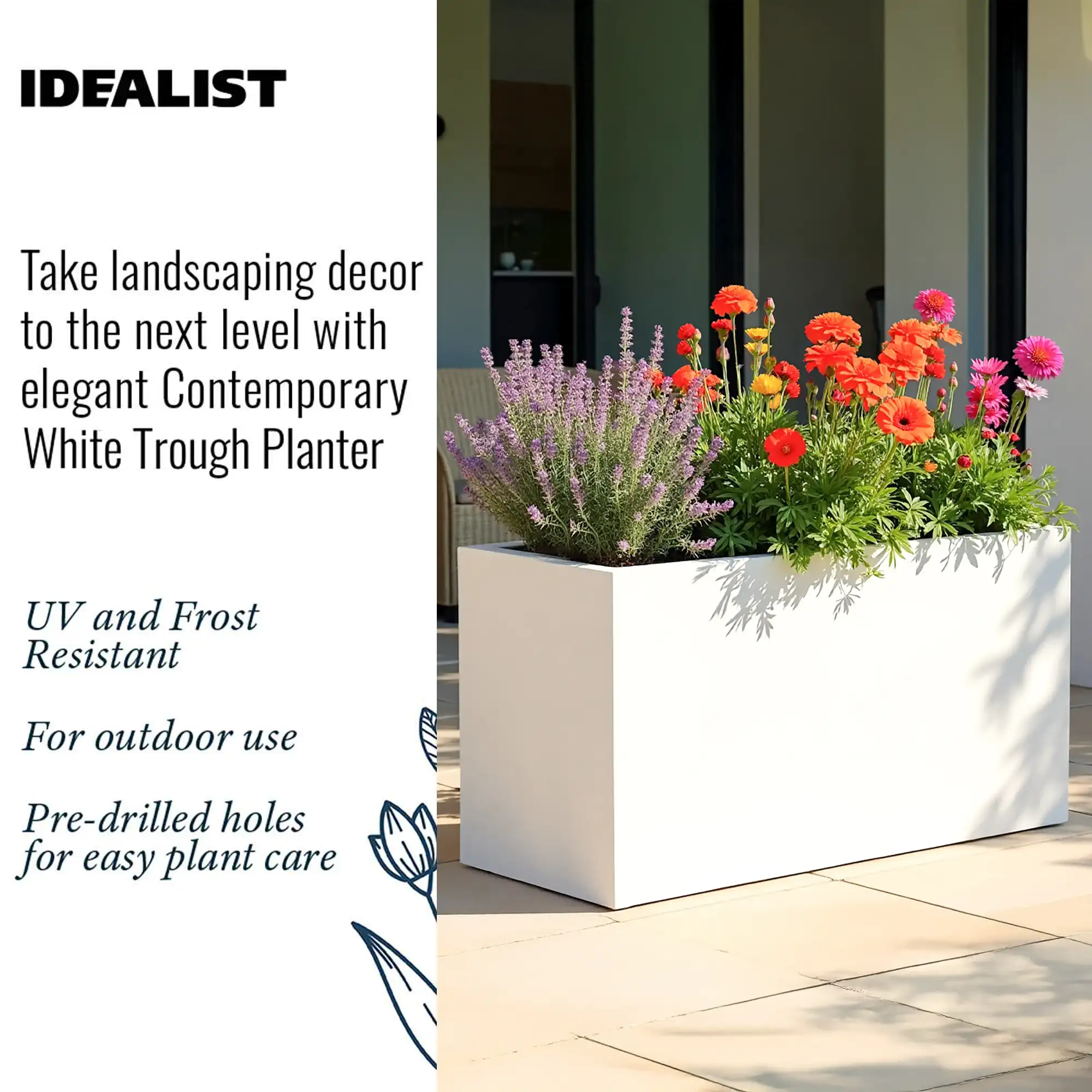 IDEALIST Lite Contemporary Light Concrete High Trough Planter