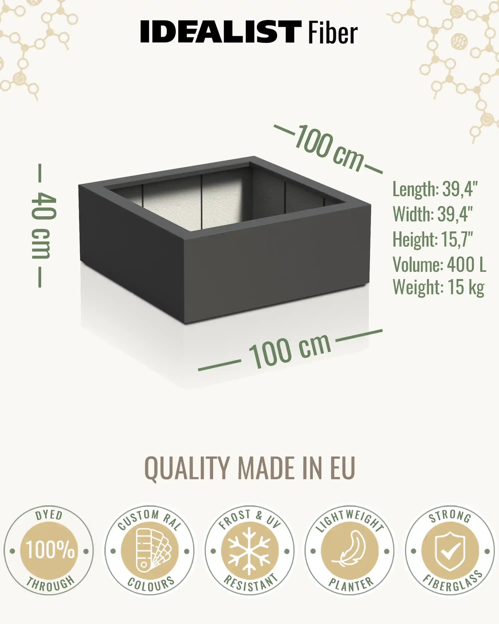 PURE Low Cube Outdoor Fiberglass Planter