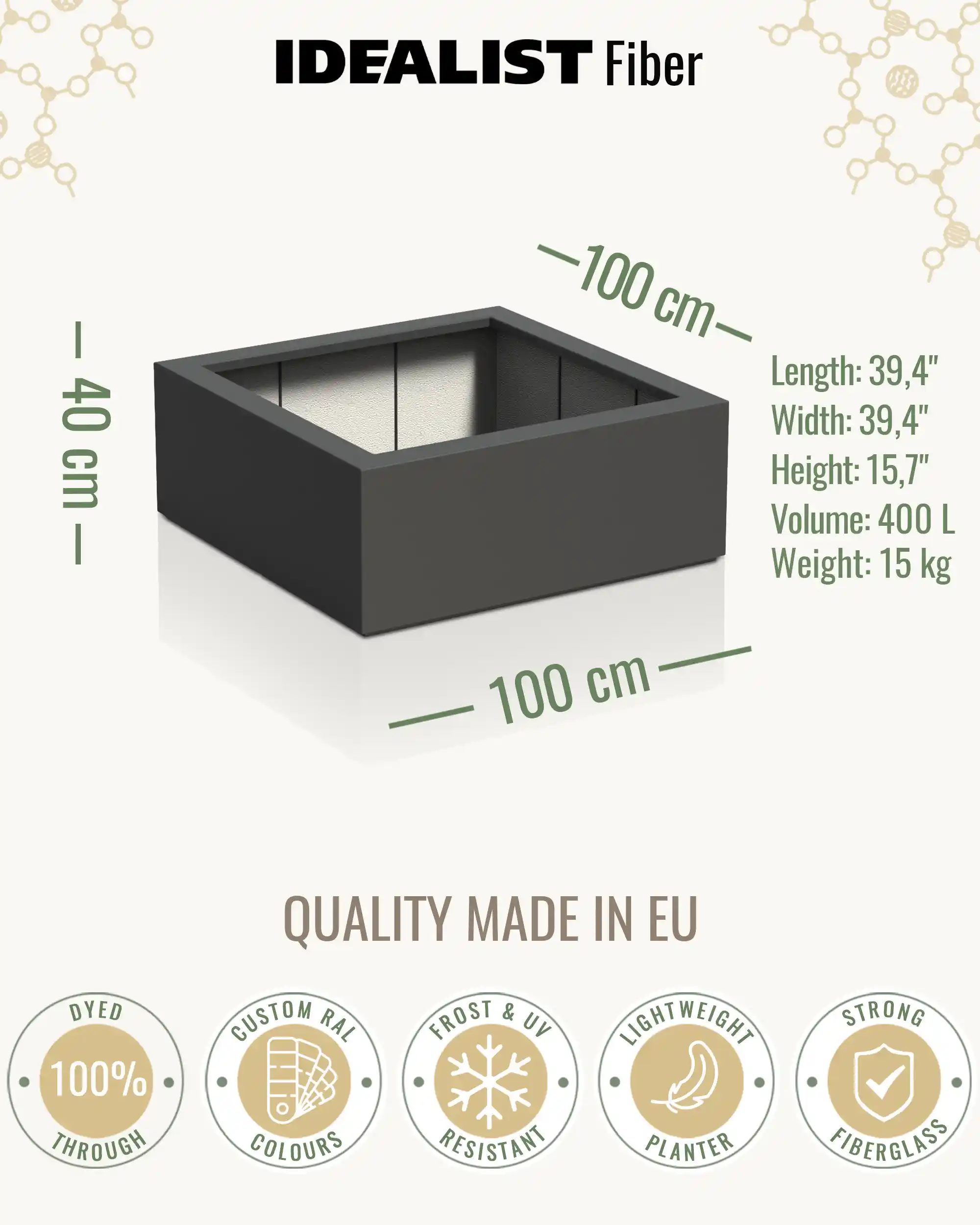 PURE Low Cube Outdoor Fiberglass Planter
