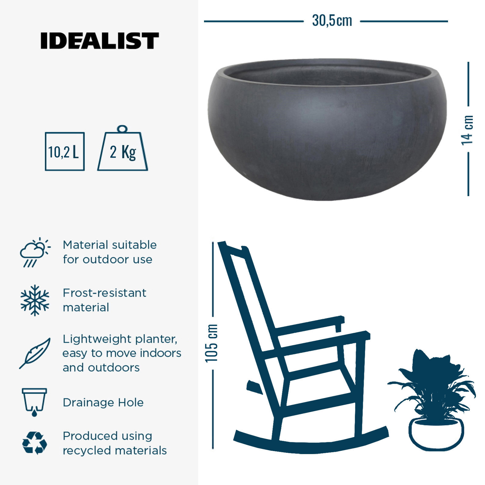 IDEALIST Lite Classic Smooth Bowl Outdoor Planter