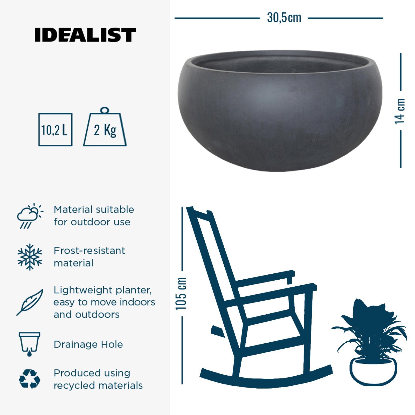 IDEALIST Lite Classic Smooth Bowl Outdoor Planter