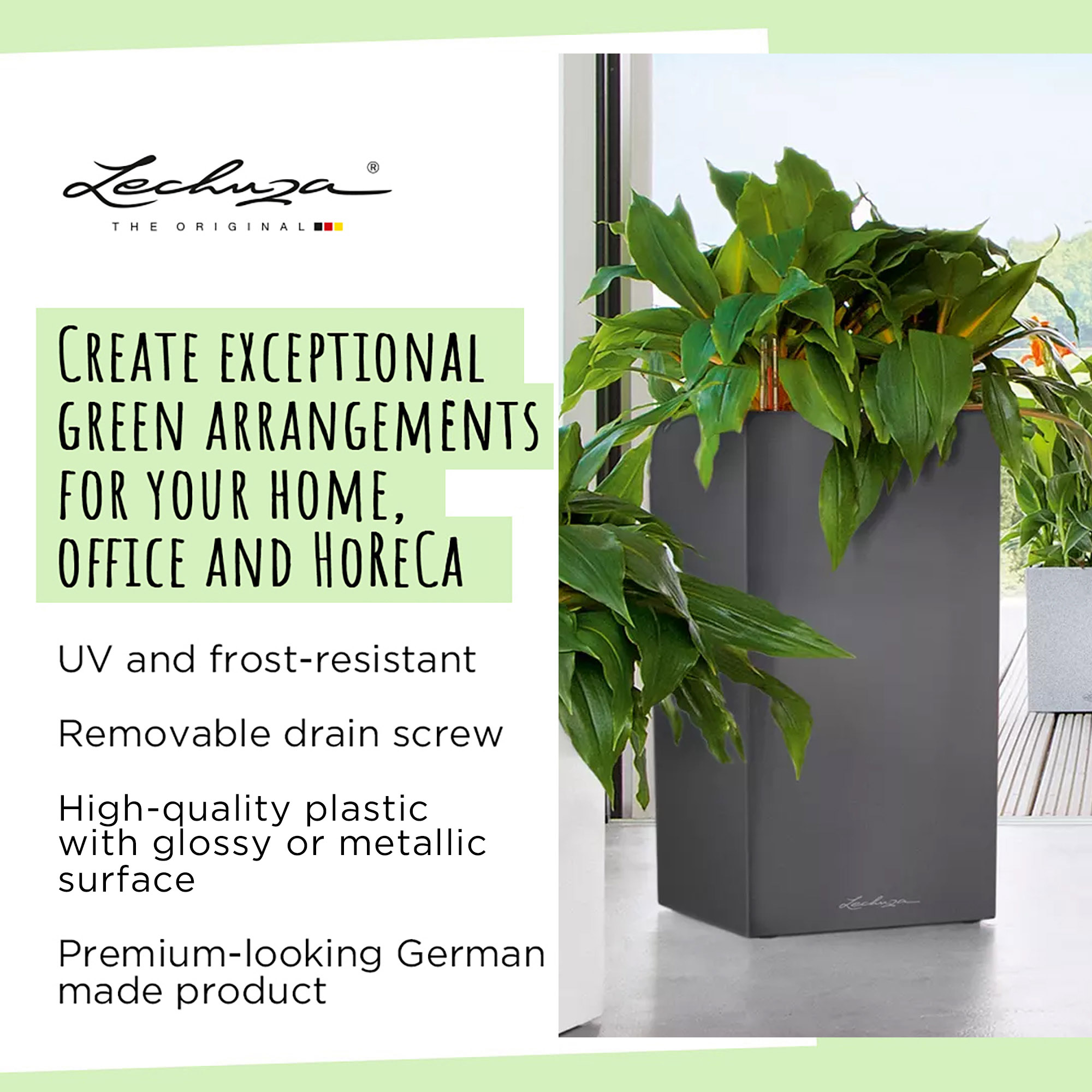 LECHUZA CANTO High Square Tall Poly Resin Self-watering Planter