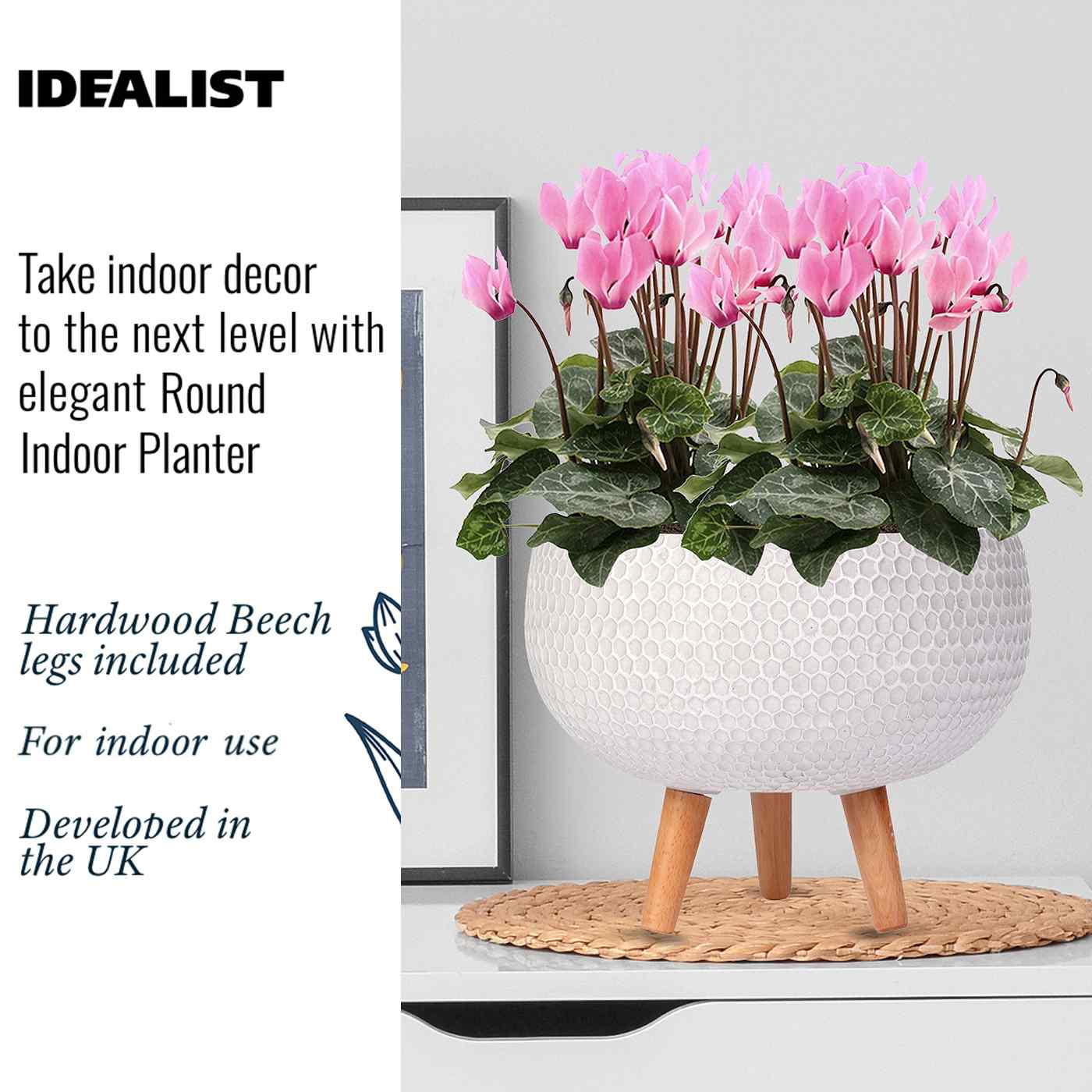 IDEALIST Lite Honeycomb Style Bowl Planter on Legs, Round Pot Plant Stand Indoor