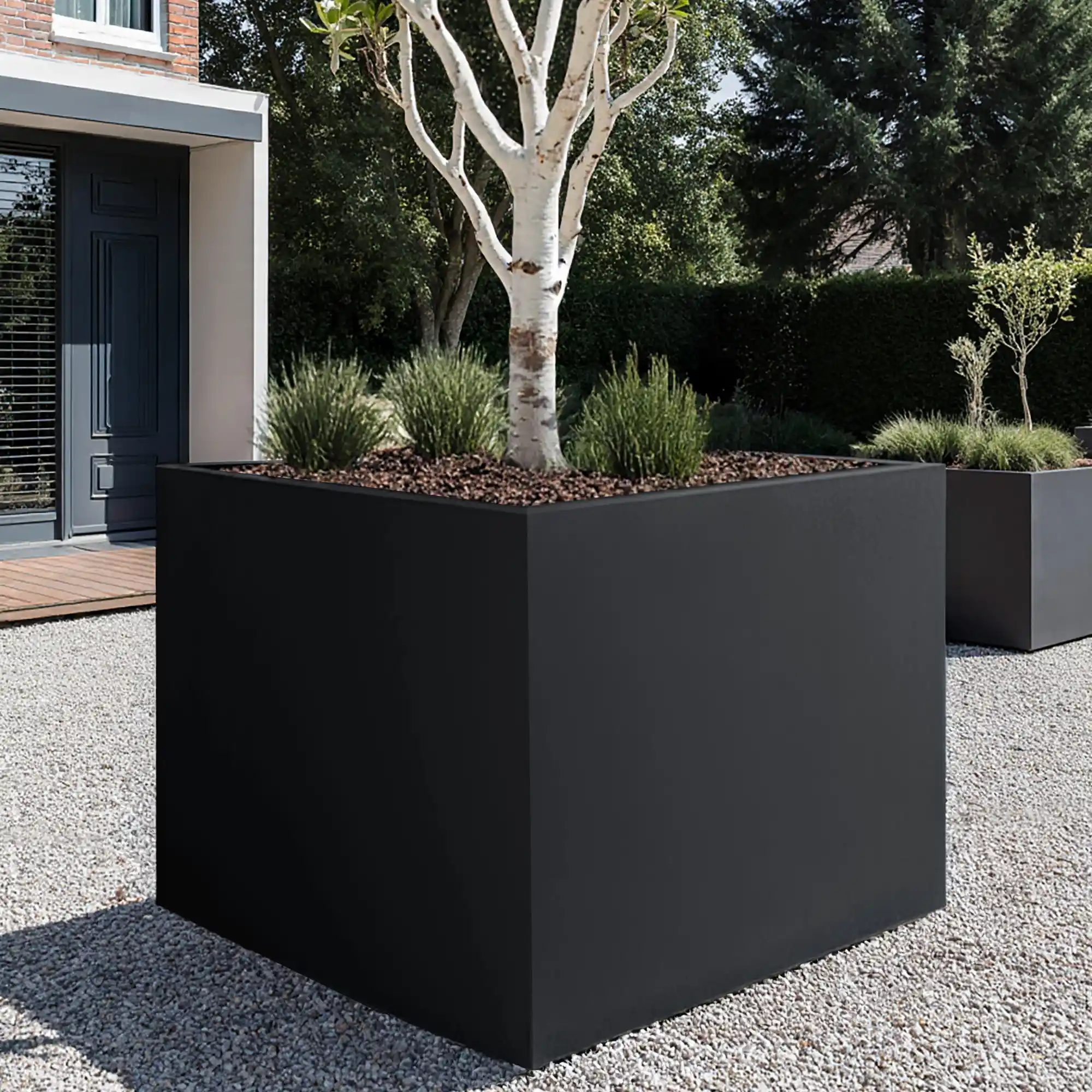 PURE Cube 100cm Extra Large Black Grey Outdoor Square Fiberglass Planter  for Trees H100 L100 W100 cm, 1000L - from 1,012.99 | Getpotted.com