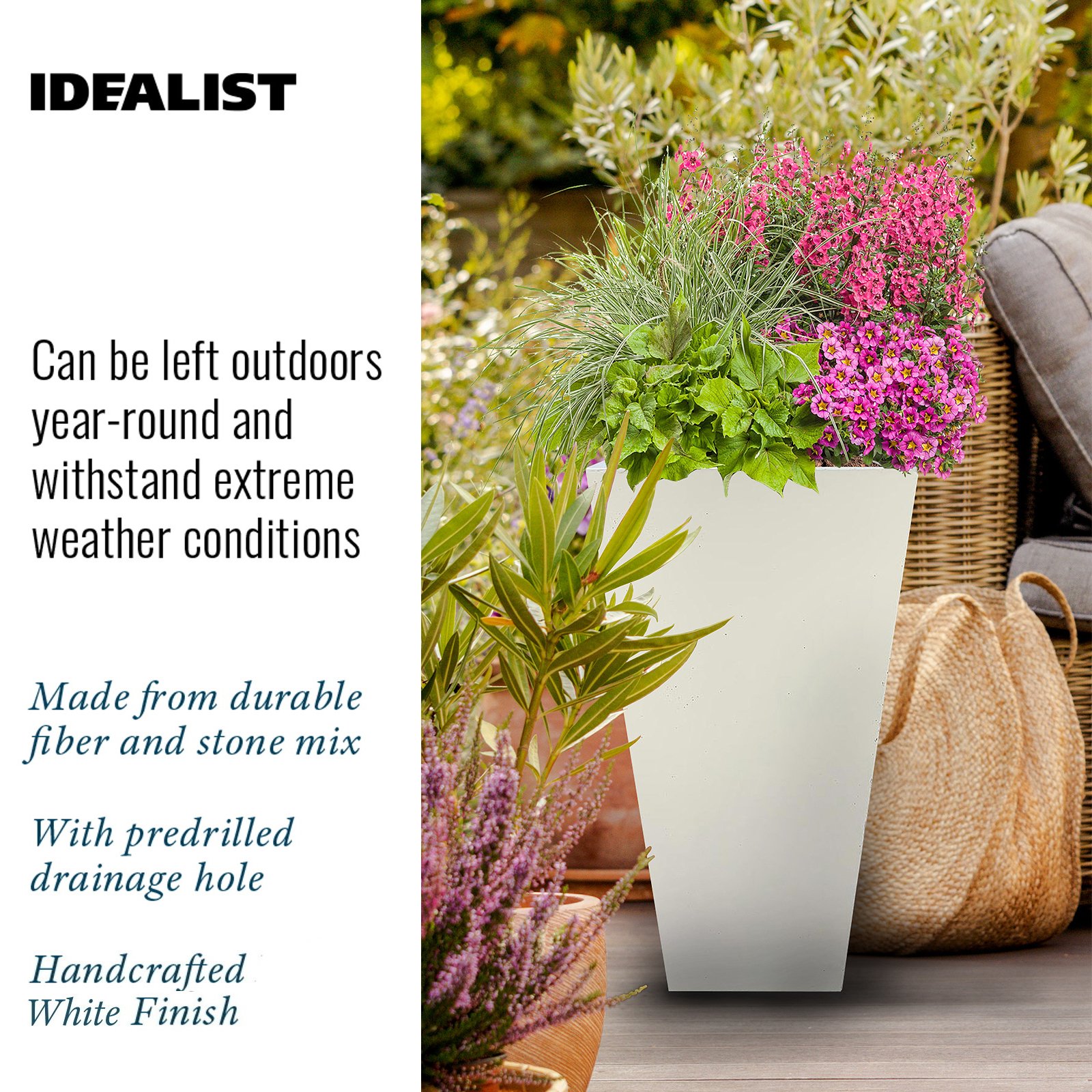 IDEALIST Lite Tall Tapered Contemporary Light Concrete Planter