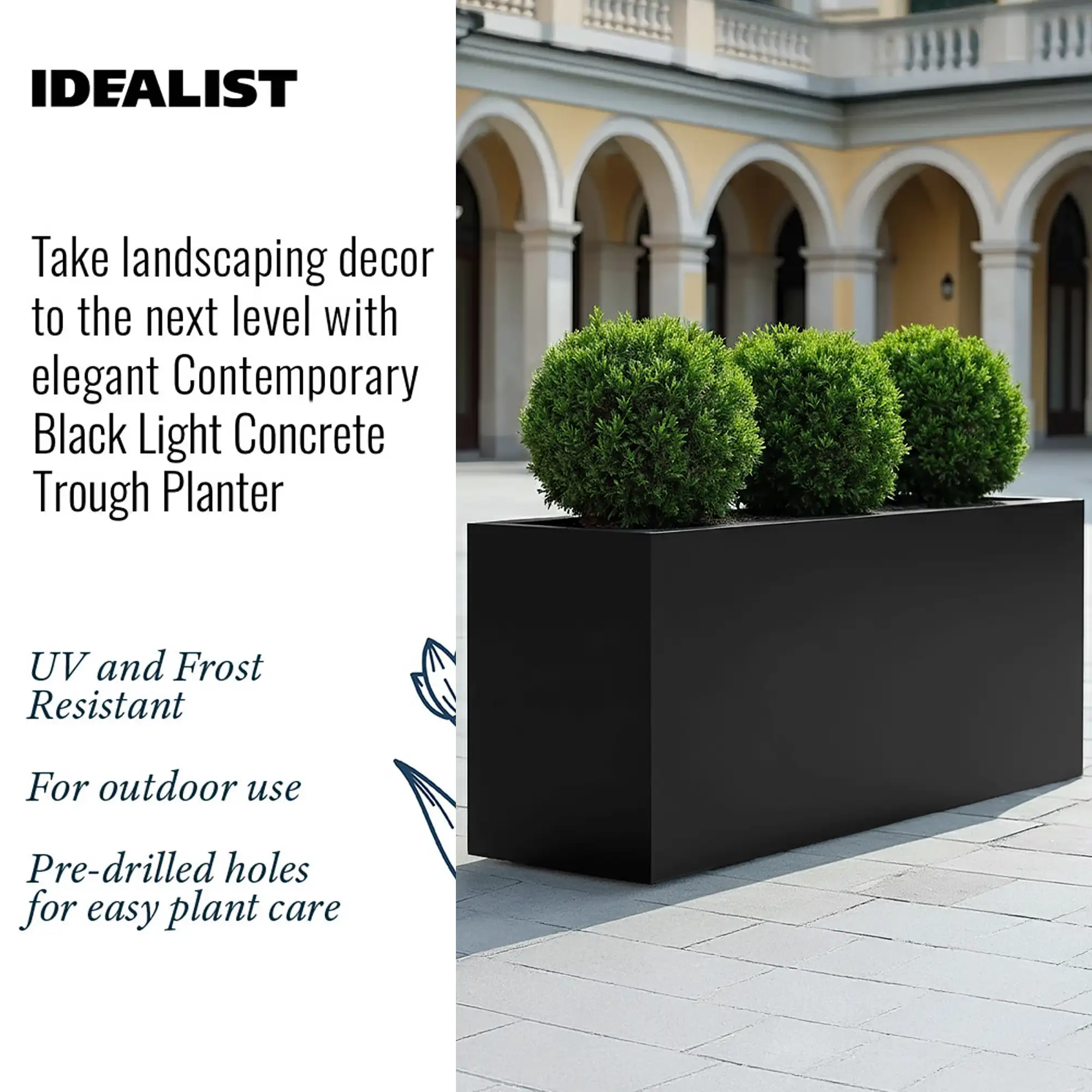 Set of 2 IDEALIST Lite Trough Garden Planters, Light Concrete Outdoor Large Plant Pots