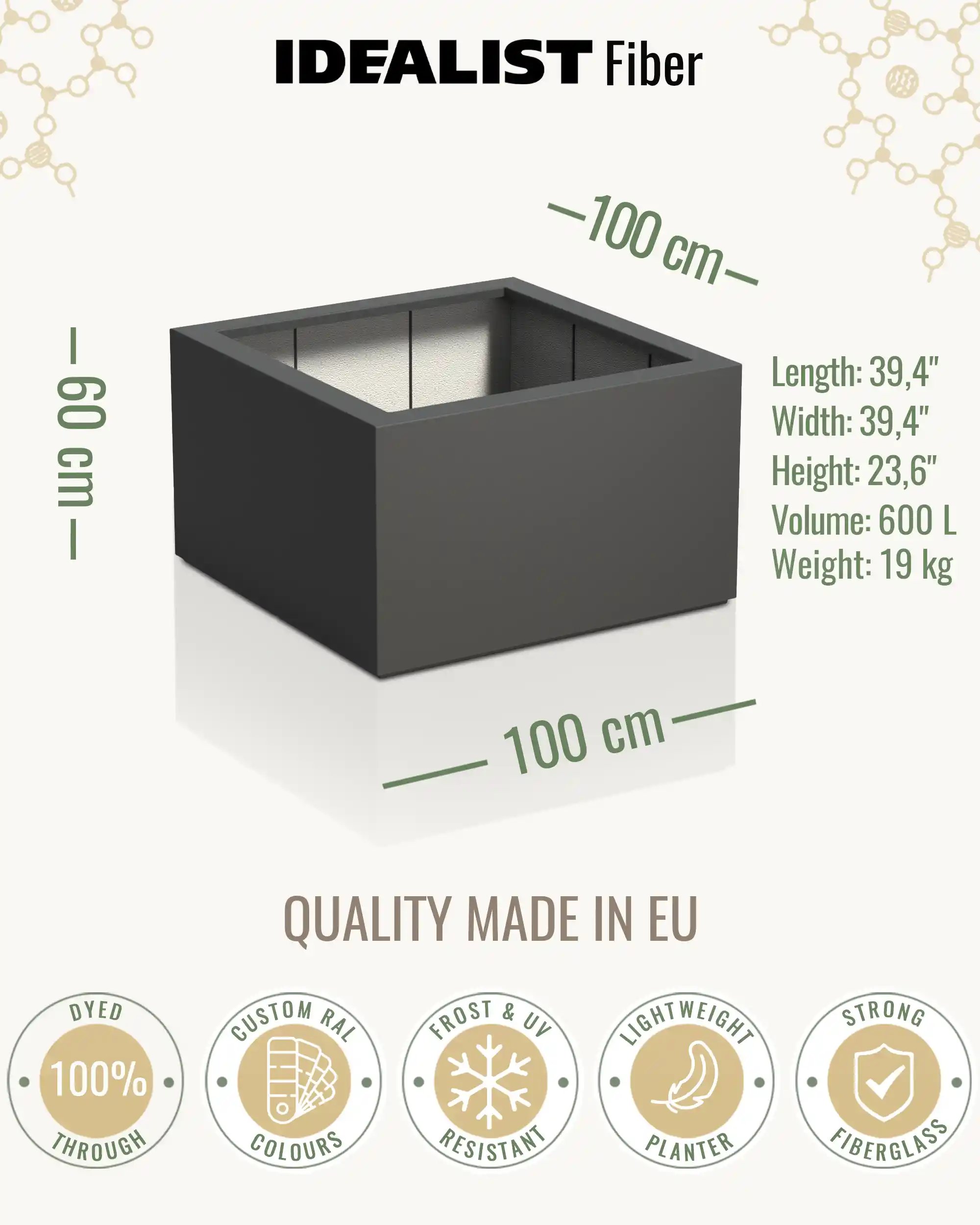 PURE Low Cube Outdoor Fiberglass Planter