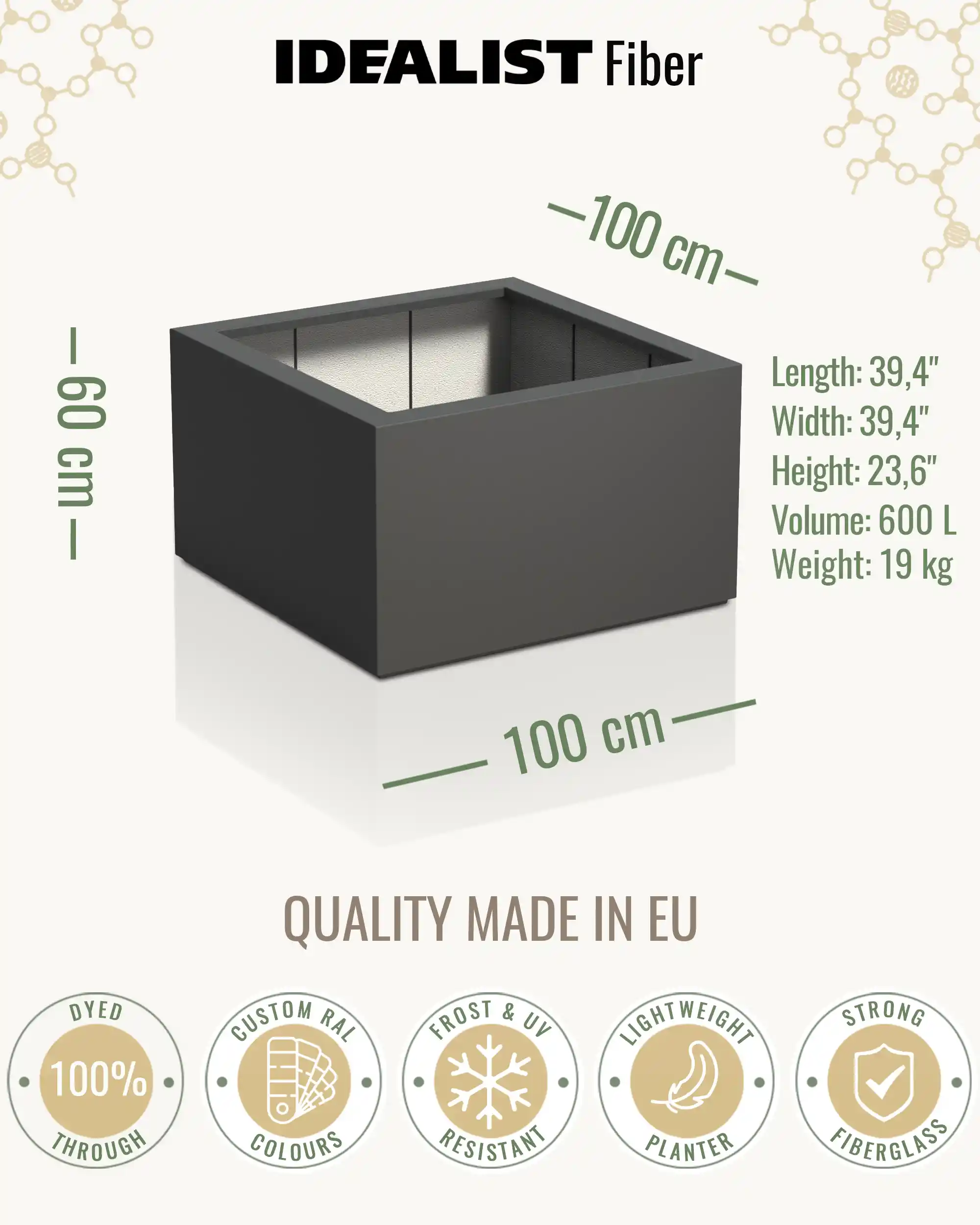 PURE Low Cube Outdoor Fiberglass Planter