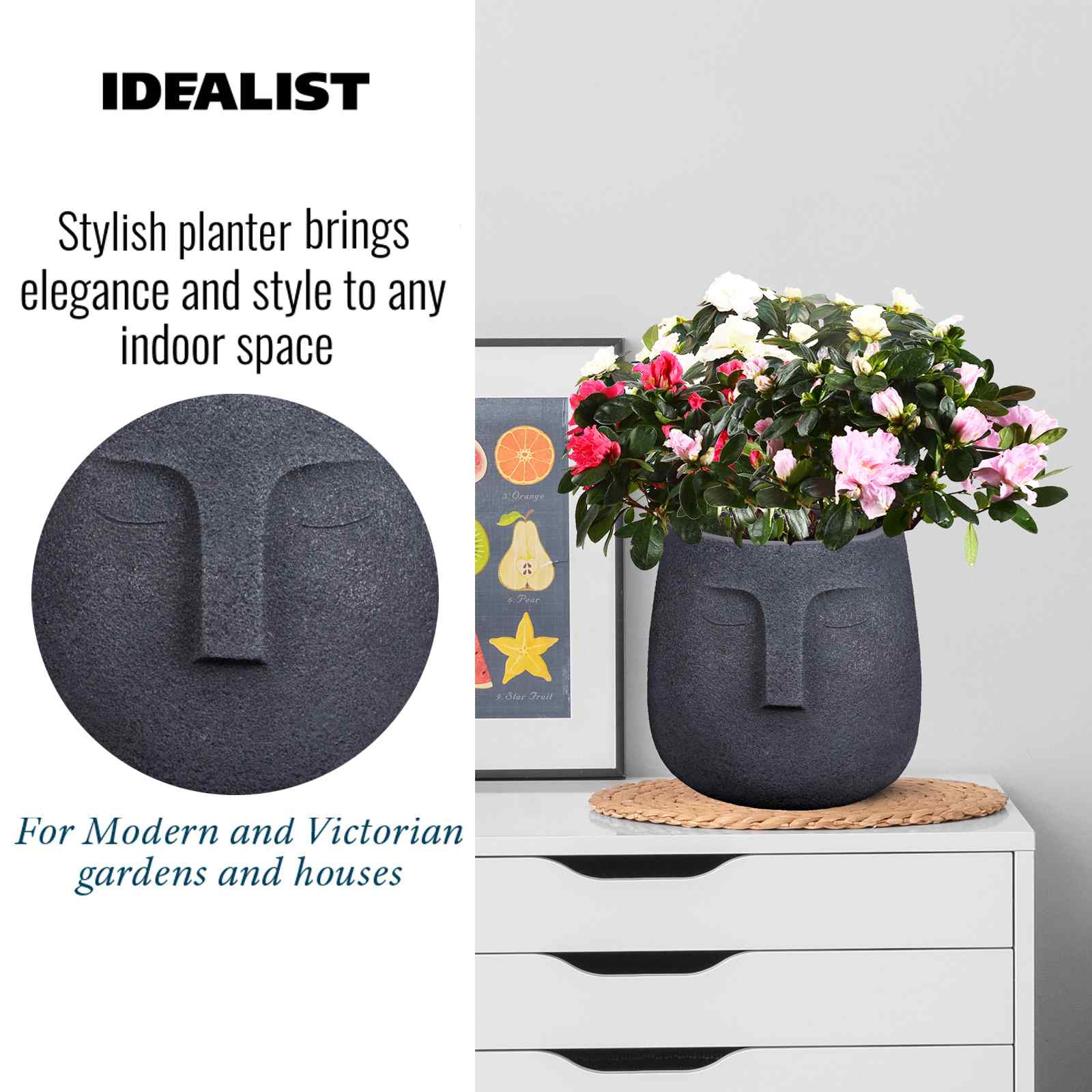 IDEALIST Lite Textured Concrete Effect Oval Indoor Face Pot