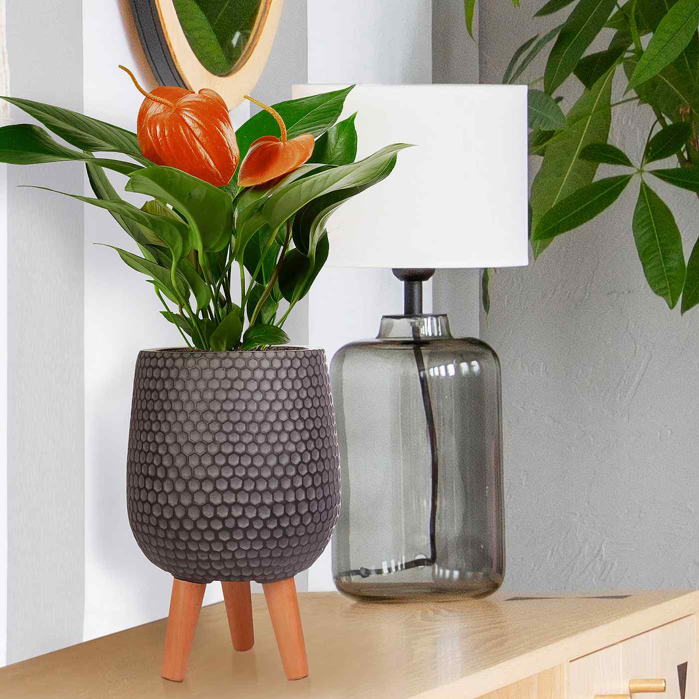 IDEALIST Lite Honeycomb Style Egg Planter on Legs, Round Pot Plant Stand Indoor