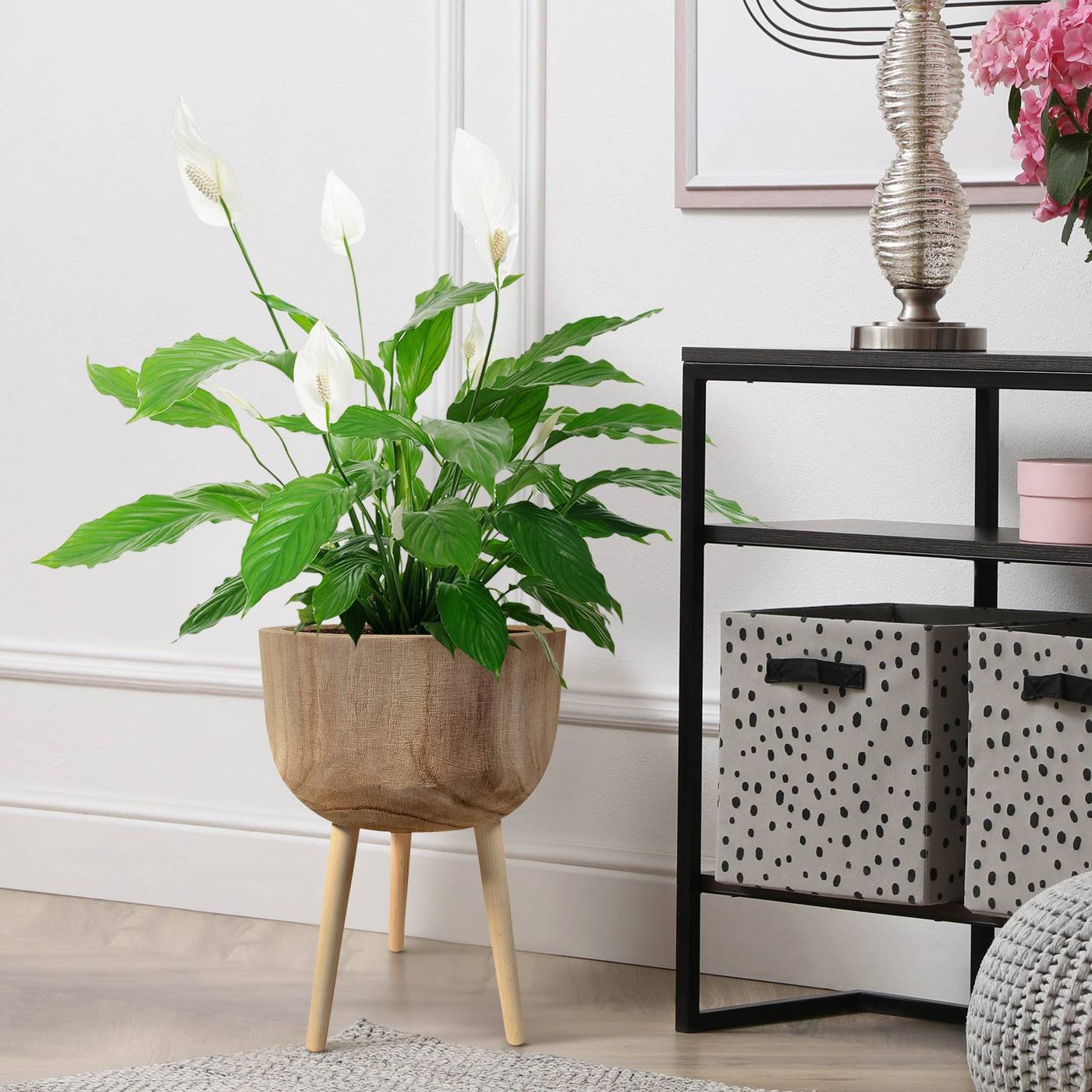 HORTICO GAIA Wooden House Planter with Legs, Tall Indoor Plant Pot Stand with Waterproof Liner