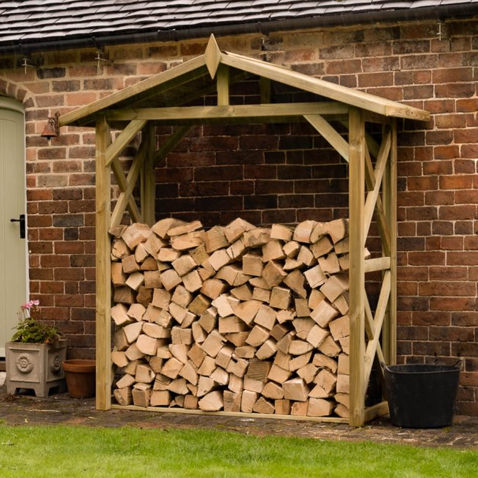 Outdoor Wooden Apex Wall Log Store by Forest Garden