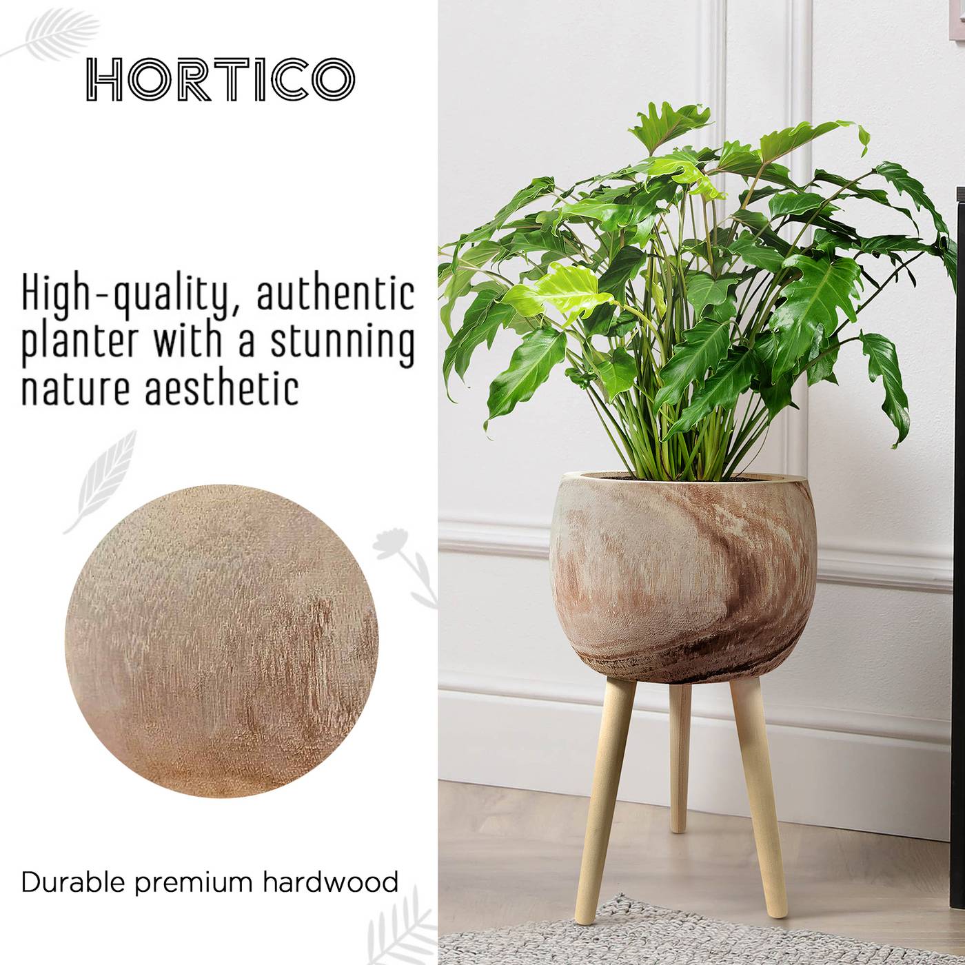 HORTICO TREND Wooden House Planter with Legs, Tall Indoor Plant Pot Stand with Waterproof Liner