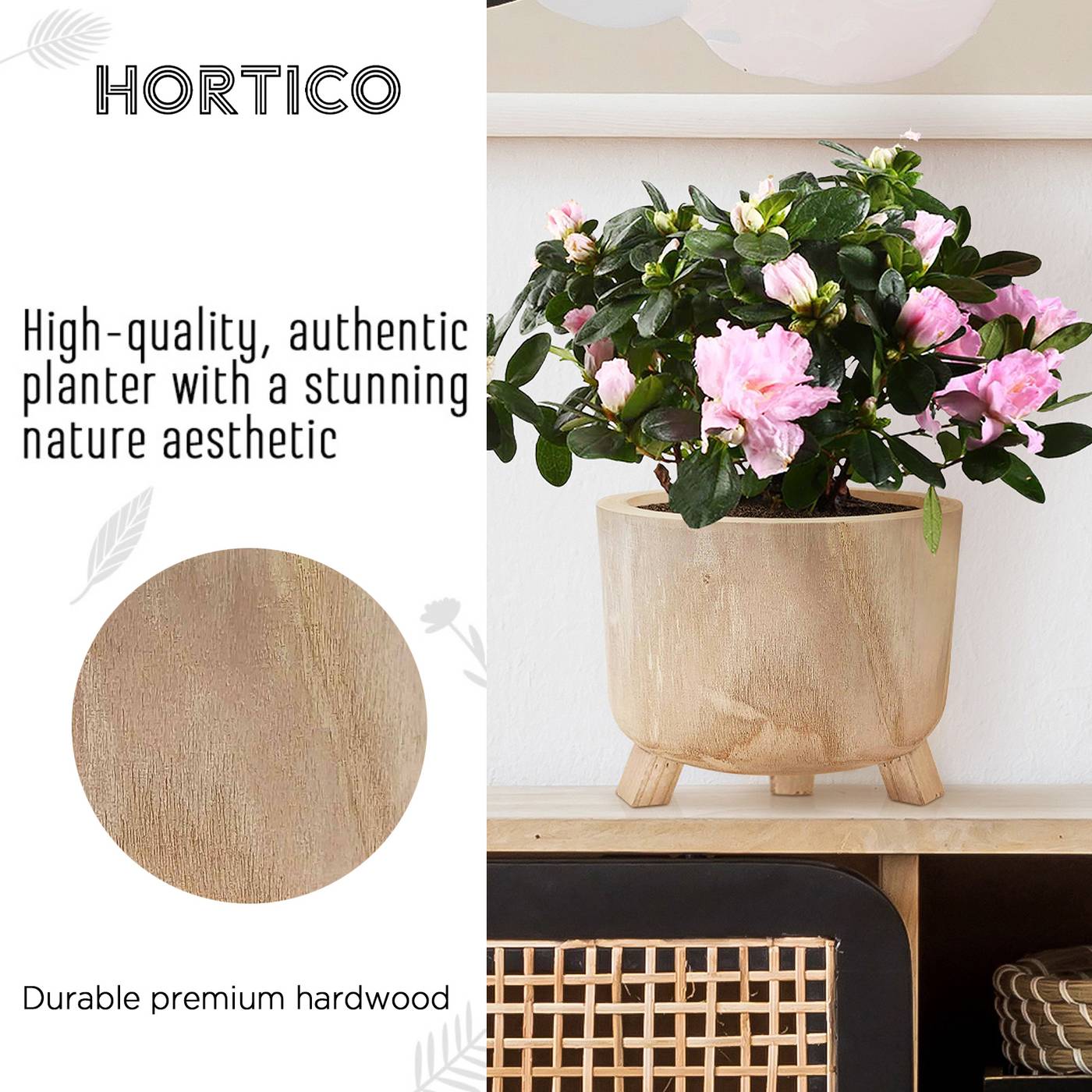HORTICO GROWER Wooden House Planter with Legs, Indoor Plant Pot Stand with Waterproof Liner