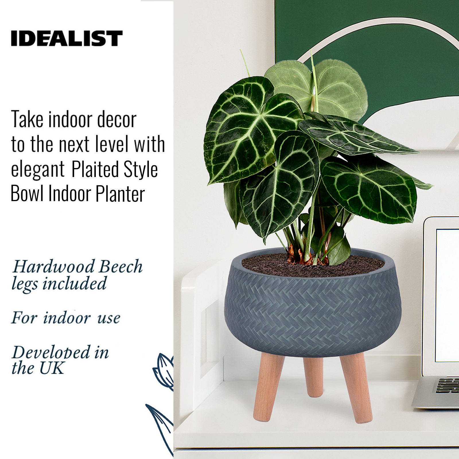 IDEALIST Lite Plaited Style Bowl Planter on Legs, Round Pot Plant Stand Indoor IDEALIST Lite Plaited Style Bowl Planter on Legs, Round Pot Plant Stand Indoor