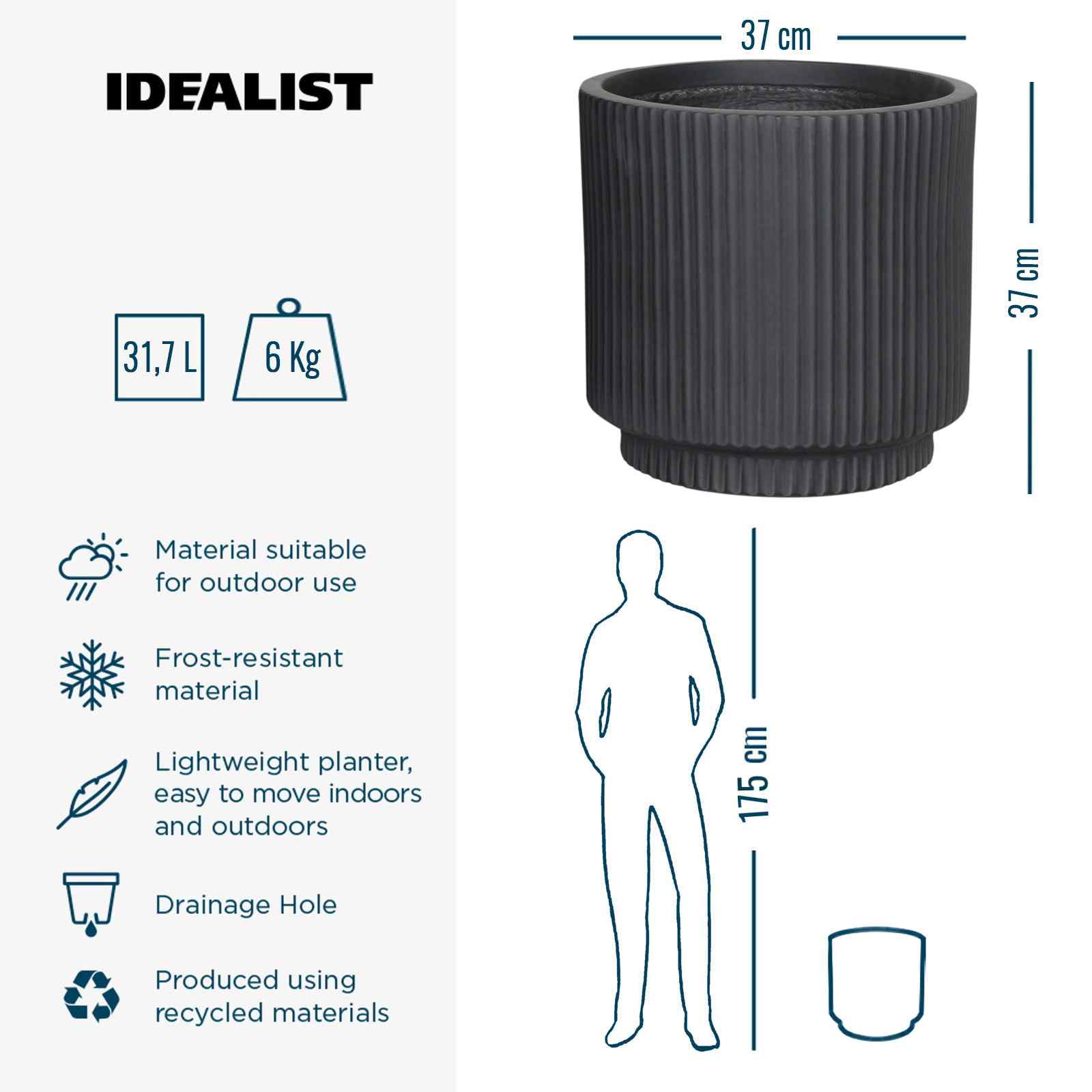 IDEALIST Lite Vertical Ribbed Cylinder Outdoor Planter