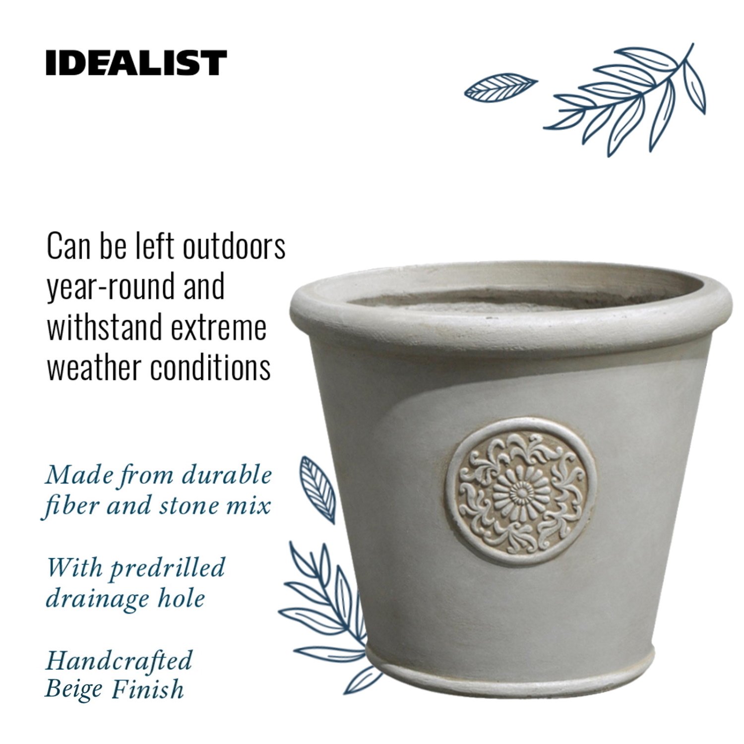 IDEALIST Lite Rustic Style Rolled Rim Wide Vase Outdoor Planter