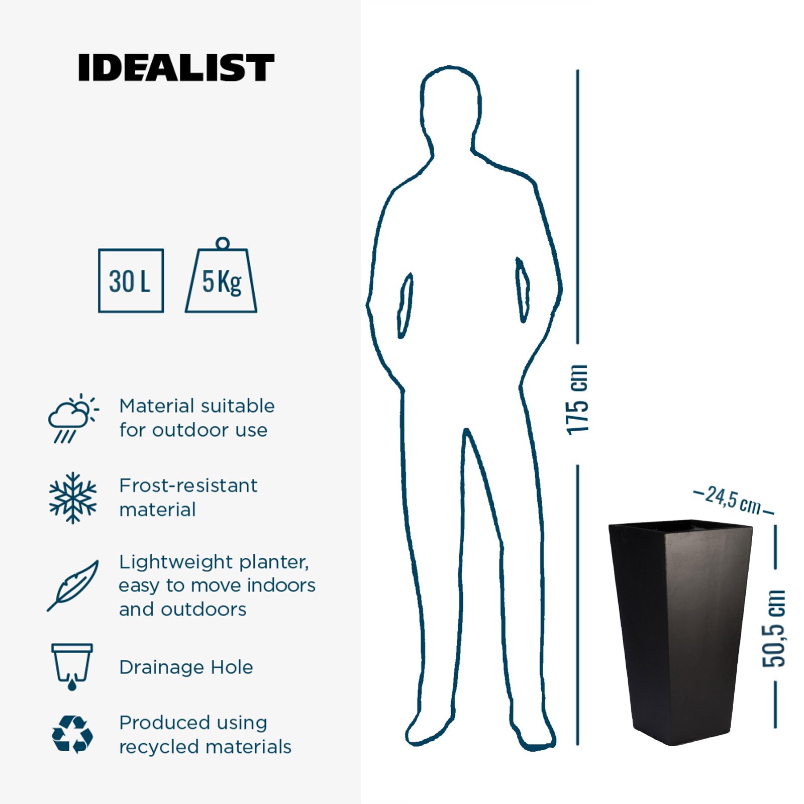 IDEALIST Lite Tall Tapered Contemporary Light Concrete Planter