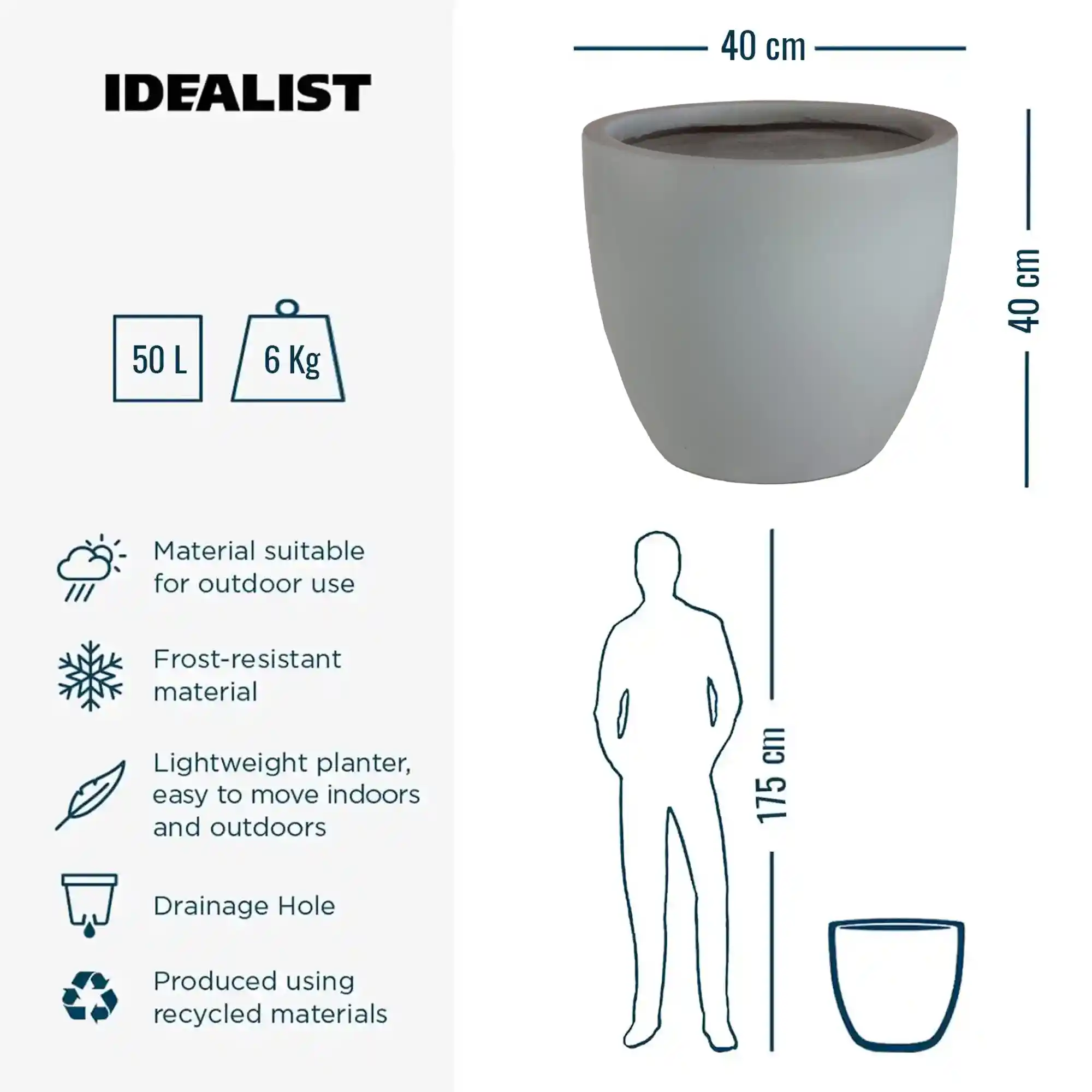 IDEALIST Lite Contemporary Light Concrete Egg Planter