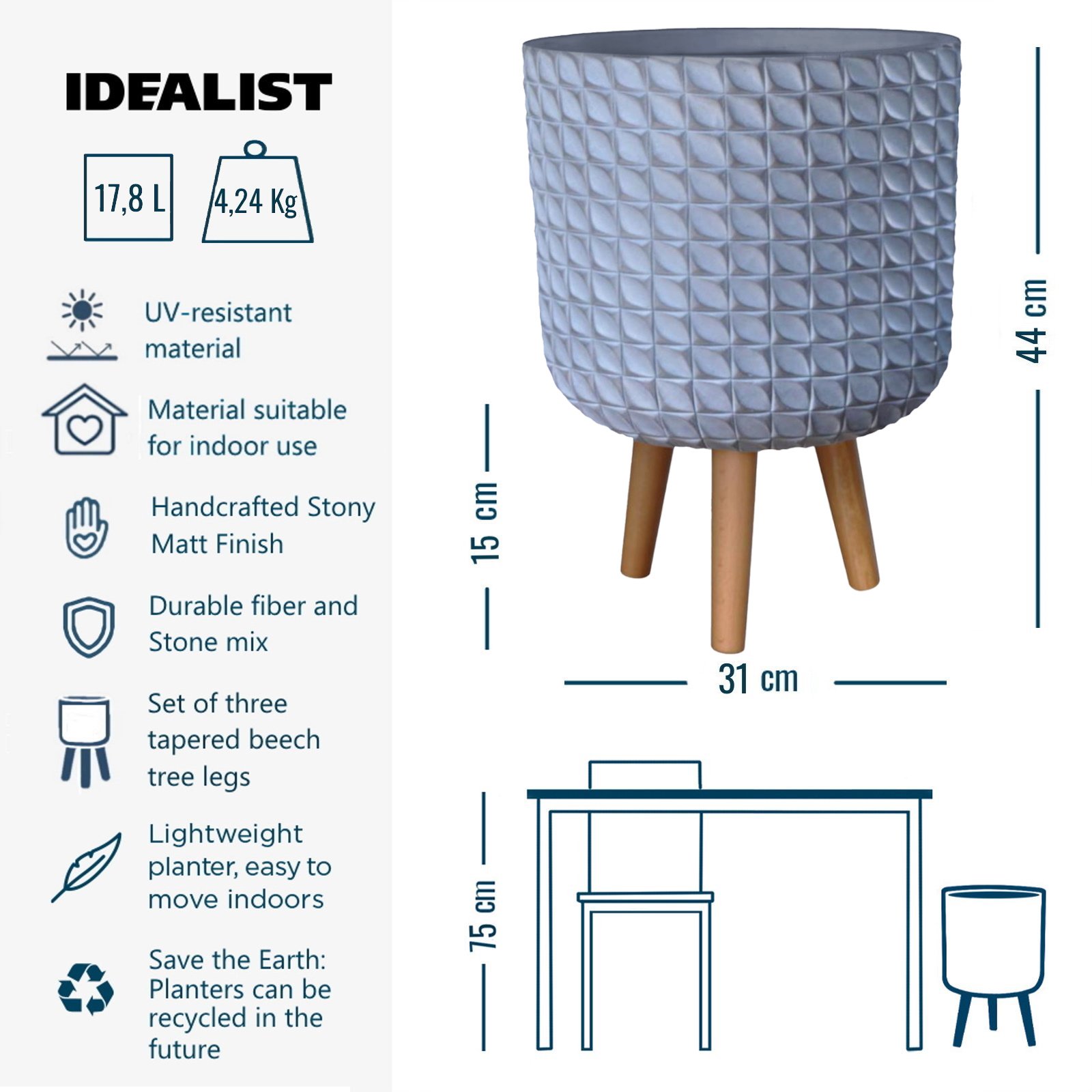 IDEALIST Lite Faceted Effect Planter on Legs