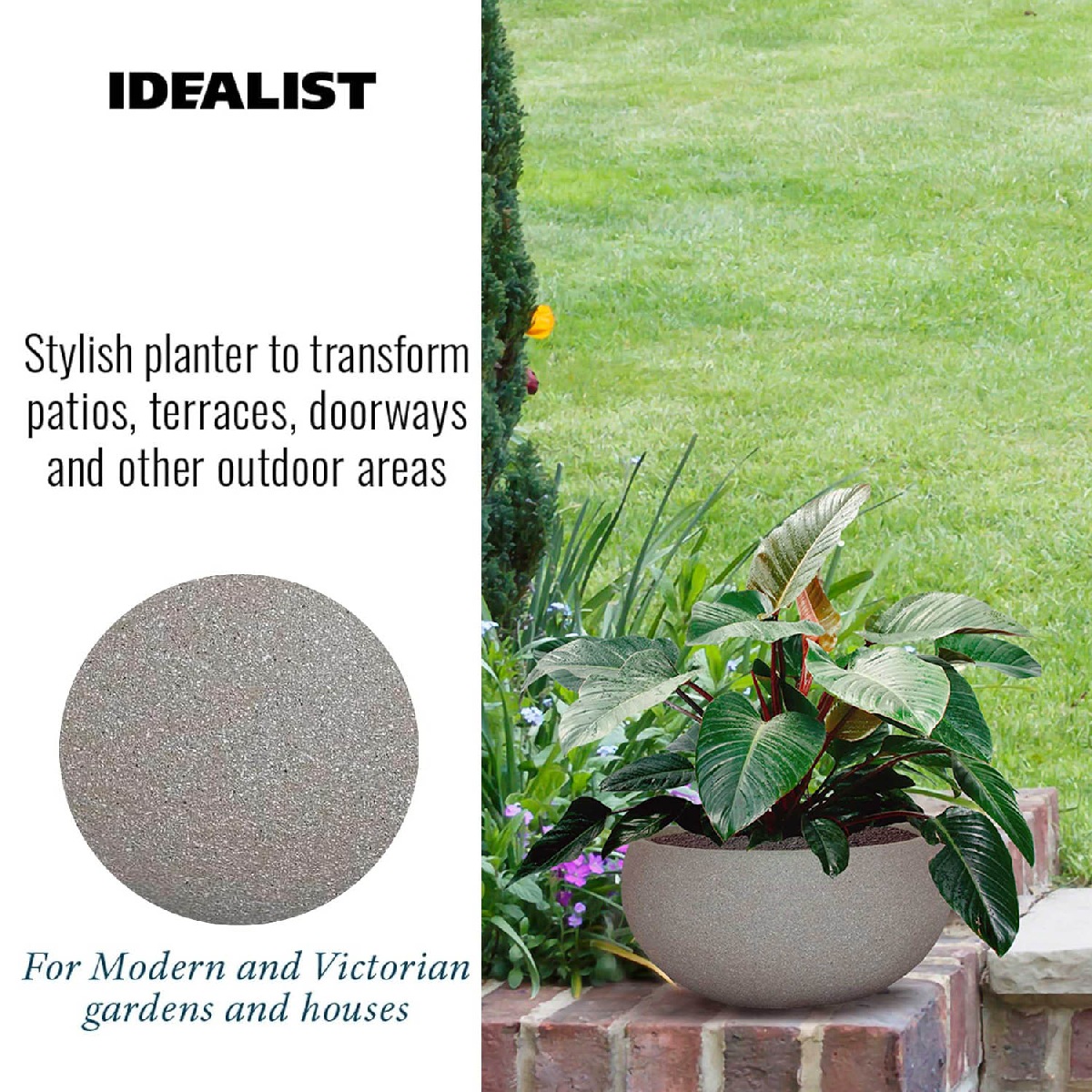 IDEALIST Lite Textured Concrete Effect Bowl Outdoor Planter