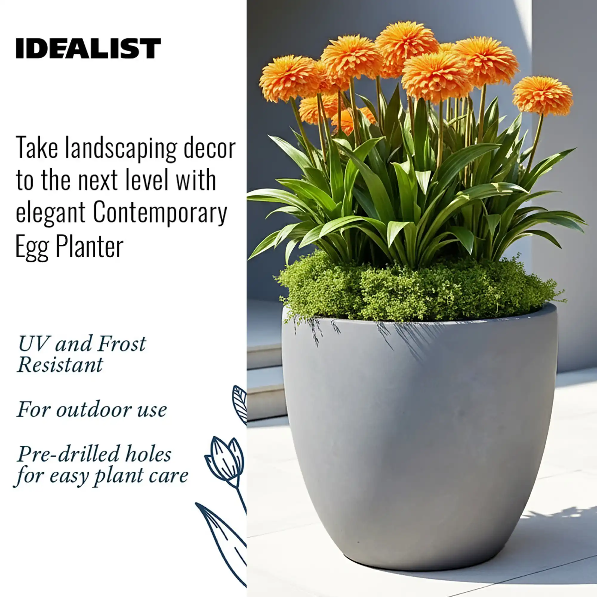 IDEALIST Lite Contemporary Light Concrete Egg Planter