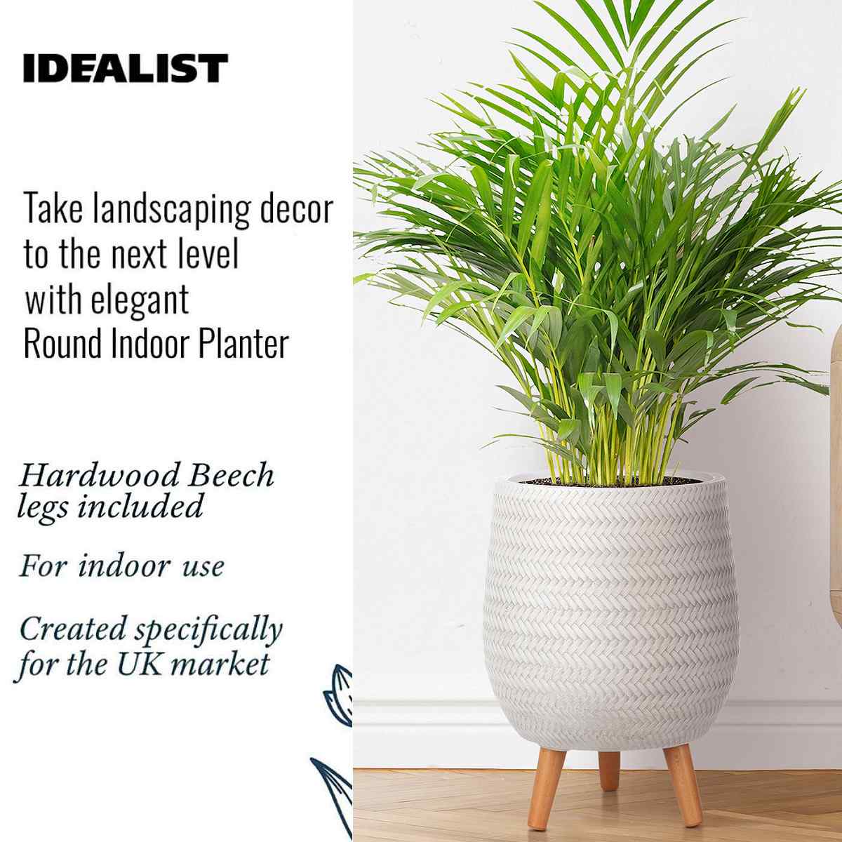 IDEALIST Lite Plaited Style Egg Planter on Legs, Round Pot Plant Stand Indoor