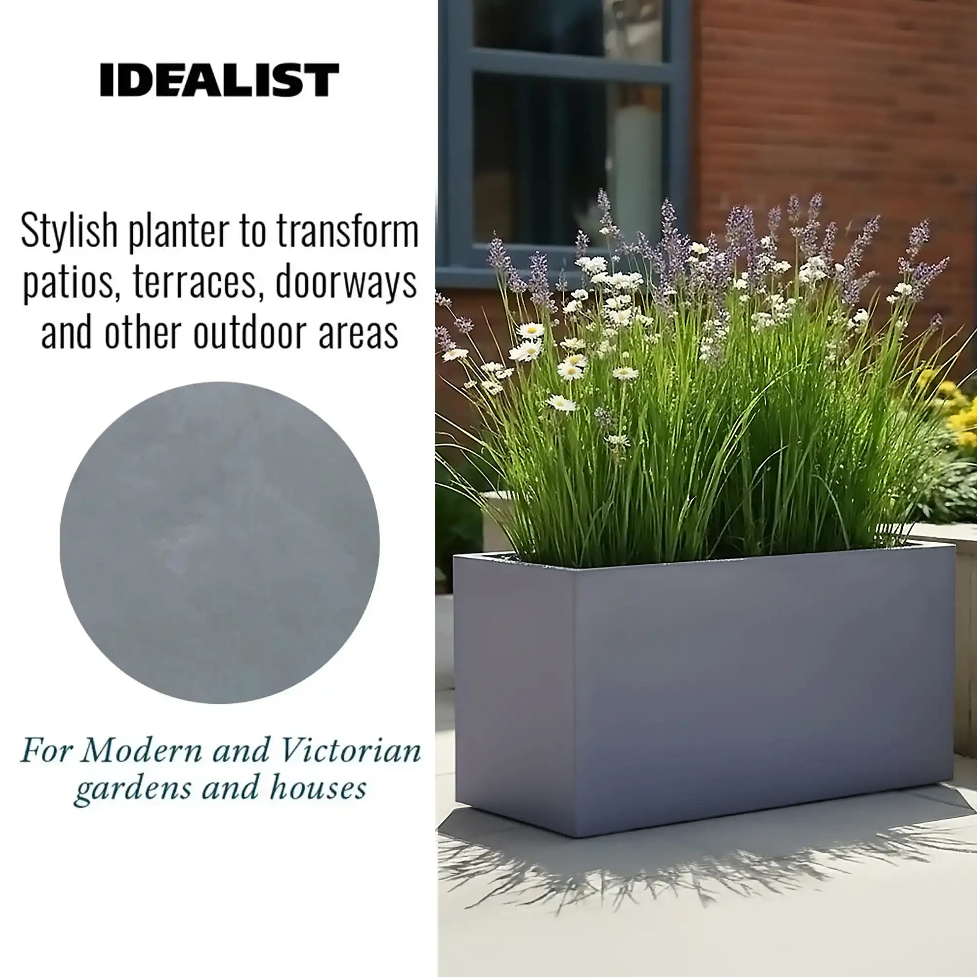 IDEALIST Lite Contemporary Light Concrete High Trough Planter