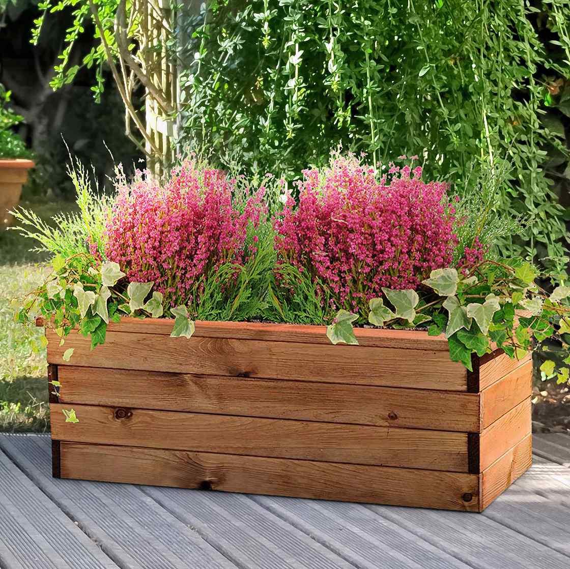 Rustic Scandinavian Redwood Trough Outdoor Planter Made in UK by HORTICO