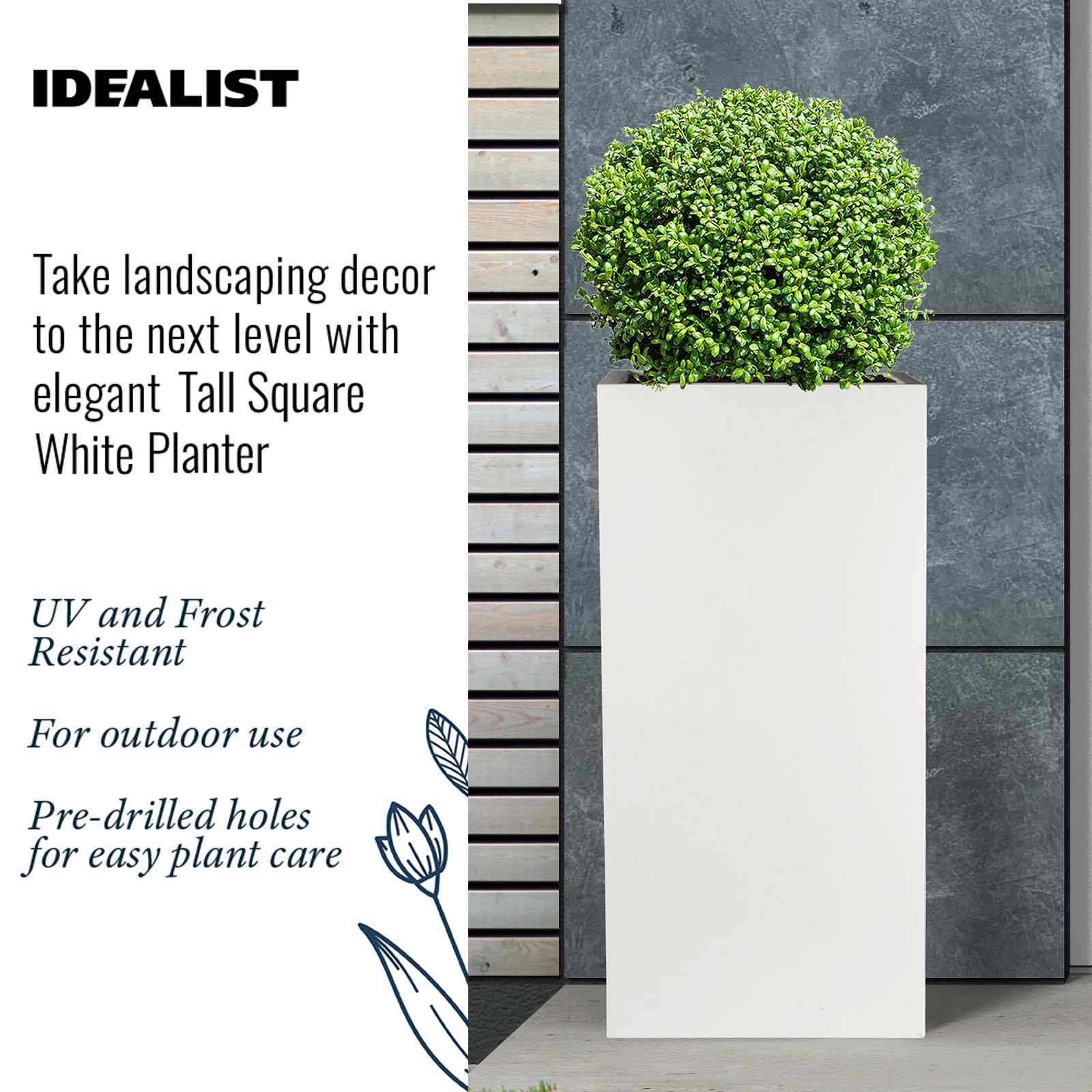 IDEALIST Lite Tall Square Contemporary Light Concrete Planter