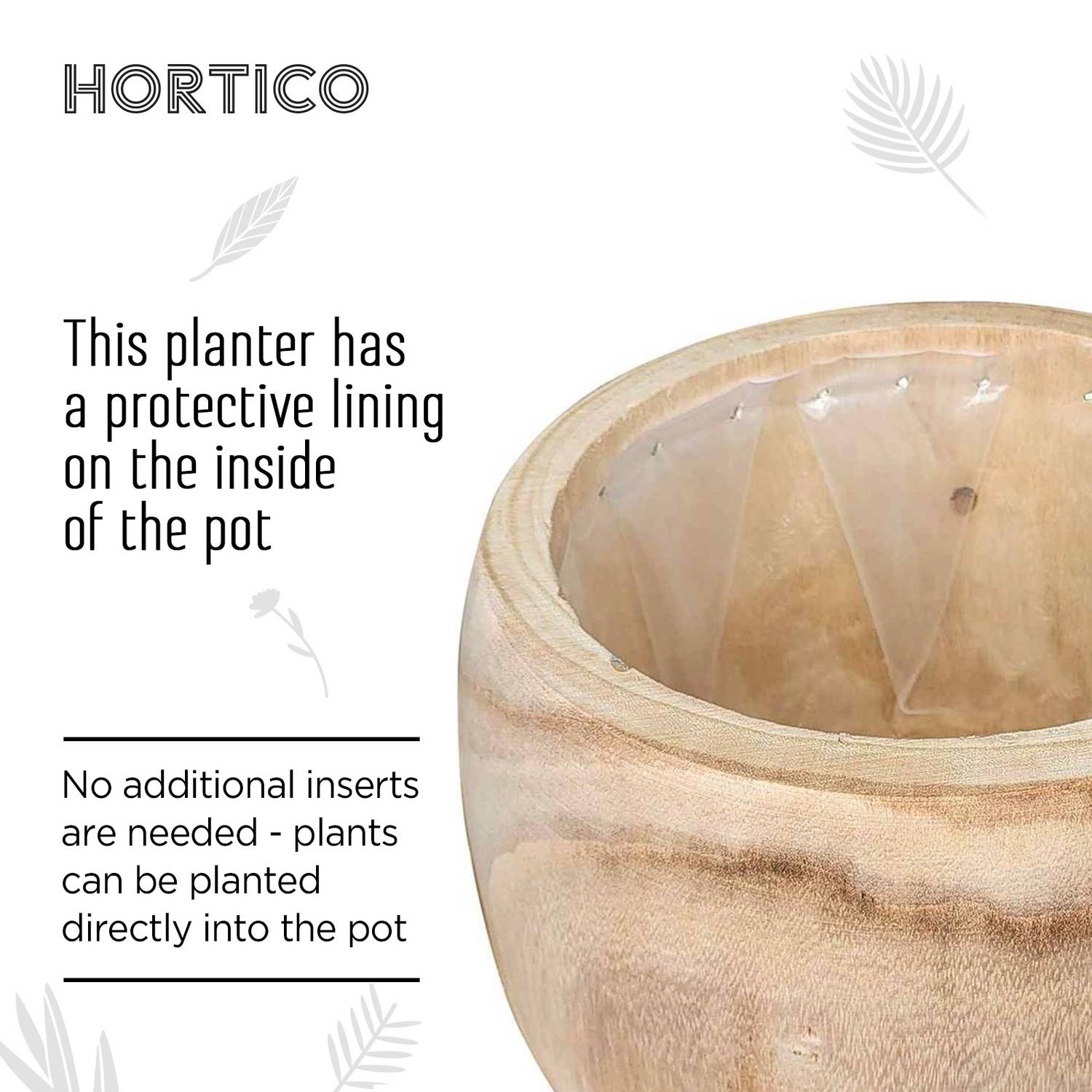 HORTICO ECO Wooden House Planter Round Indoor Plant Pot for House Plants with Waterproof Liner
