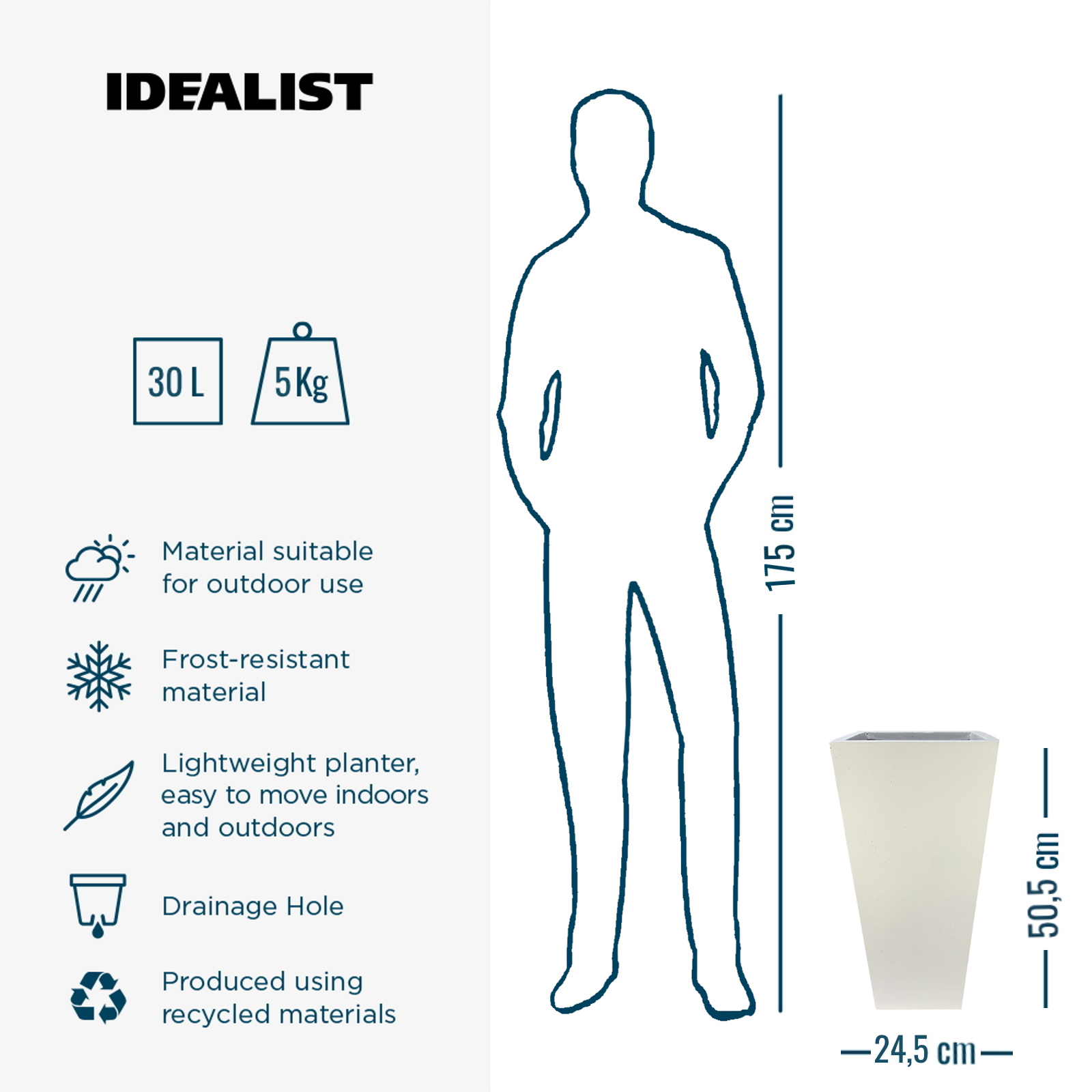 IDEALIST Lite Tall Tapered Contemporary Light Concrete Planter