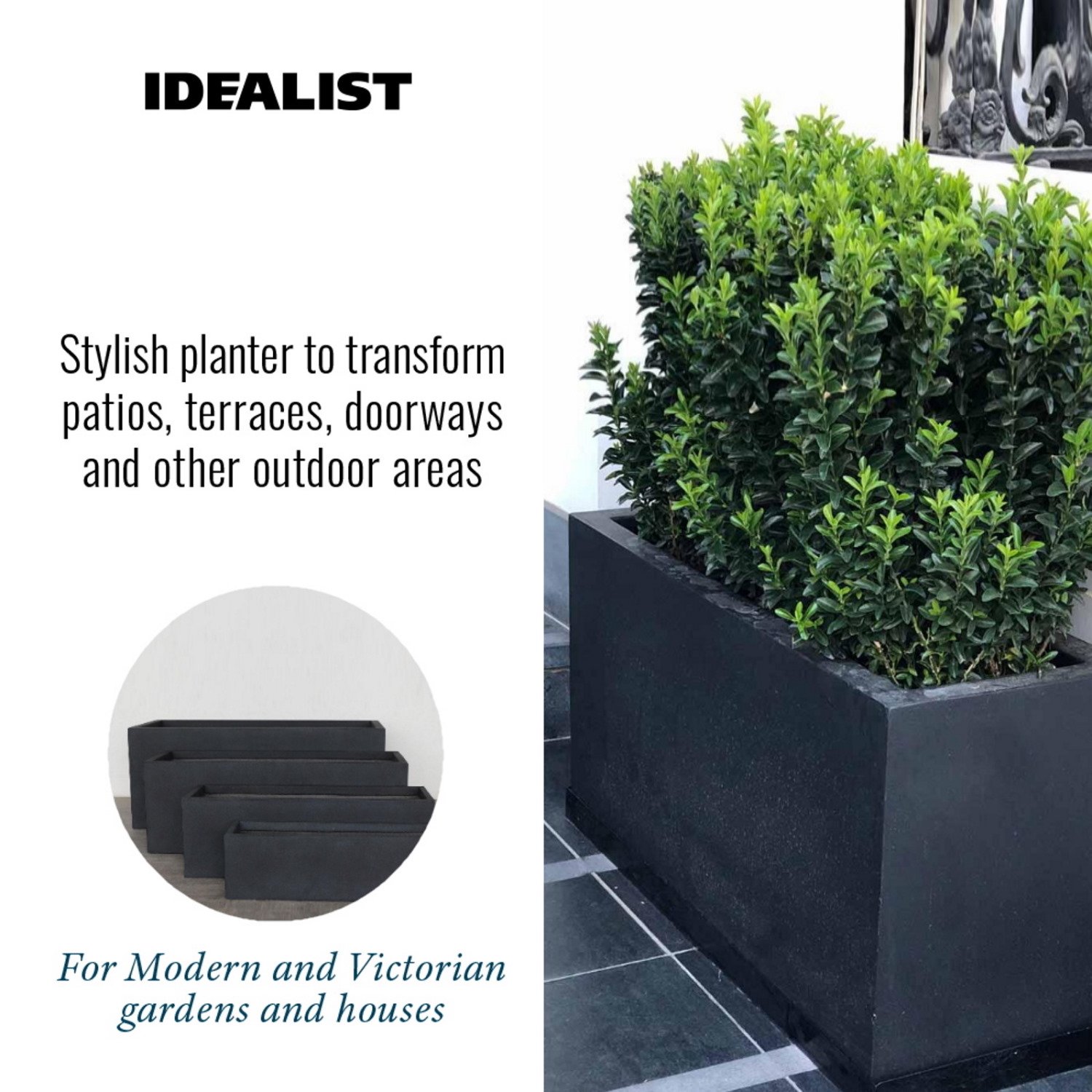 IDEALIST Lite Contemporary Light Concrete Trough Planter Set