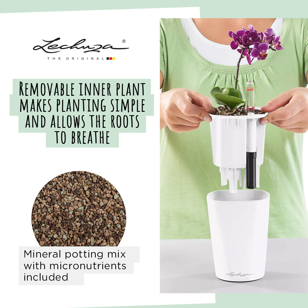 LECHUZA DELTINI|MINI-DELTINI Round Poly Resin Indoor Self-watering Planter