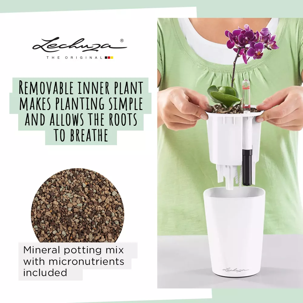LECHUZA DELTINI|MINI-DELTINI Round Poly Resin Indoor Self-watering Planter