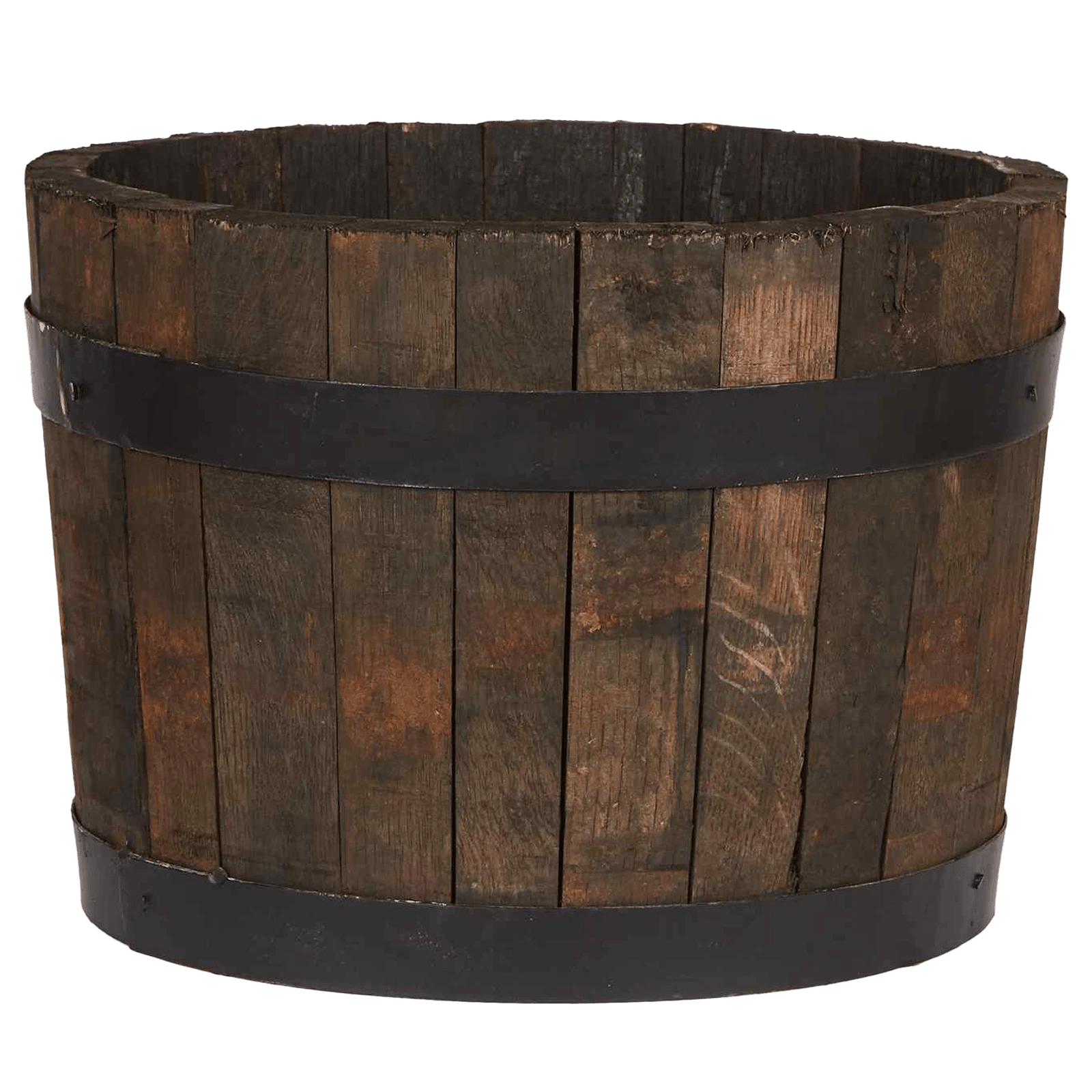 Rustic Upcycled Oak Wood Round Tub Half Barrel Outdoor Planter Made in UK by HORTICO